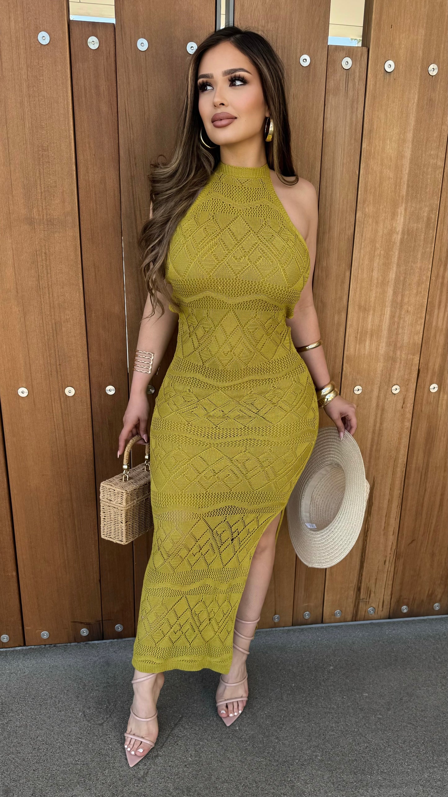 Vallarta Knit Halter Maxi Dress (Kiwi)
