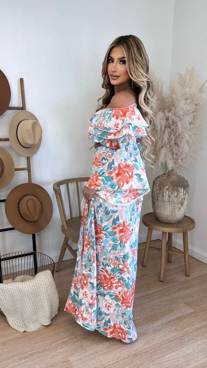 Passport To Paradise 2PC Couture Skirt Set (Ivory/Coral)