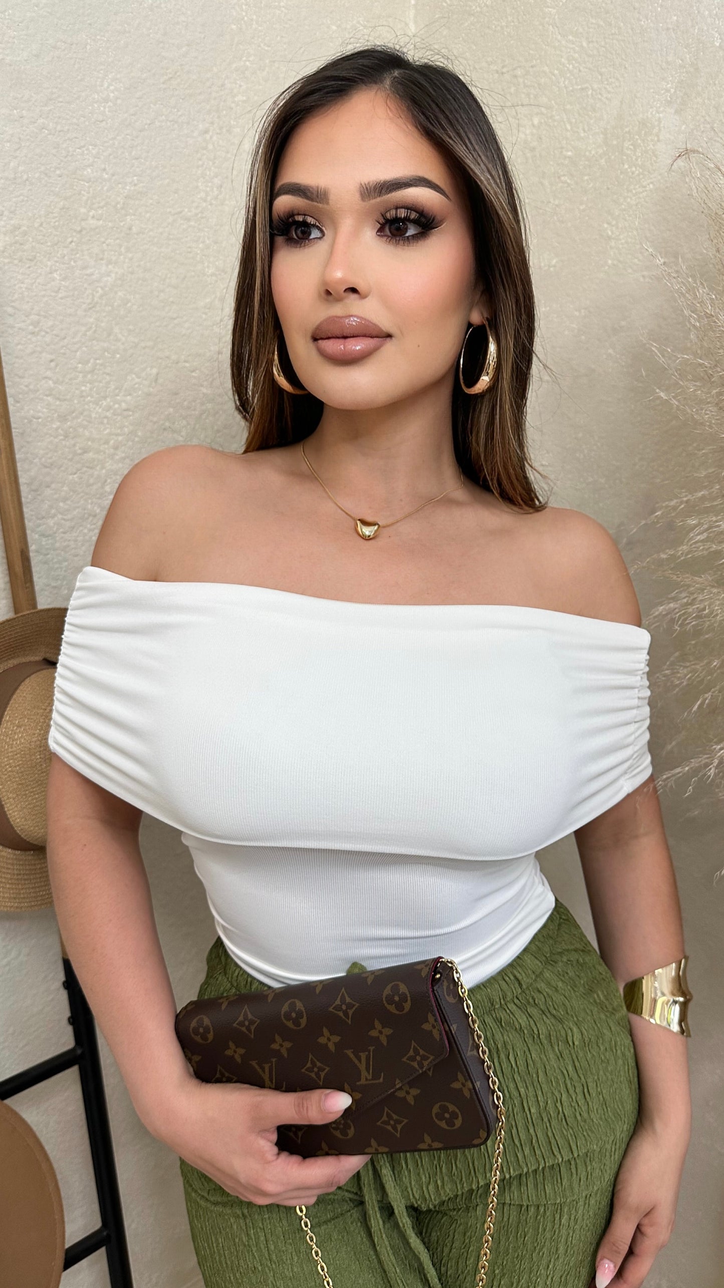 Bare Ruched Knit Top (White)