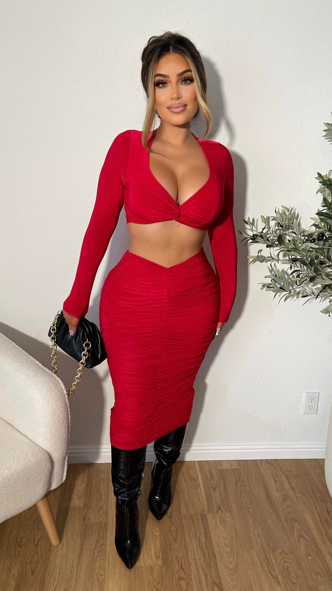 Won't Settle 2PC Skirt Set (Red)