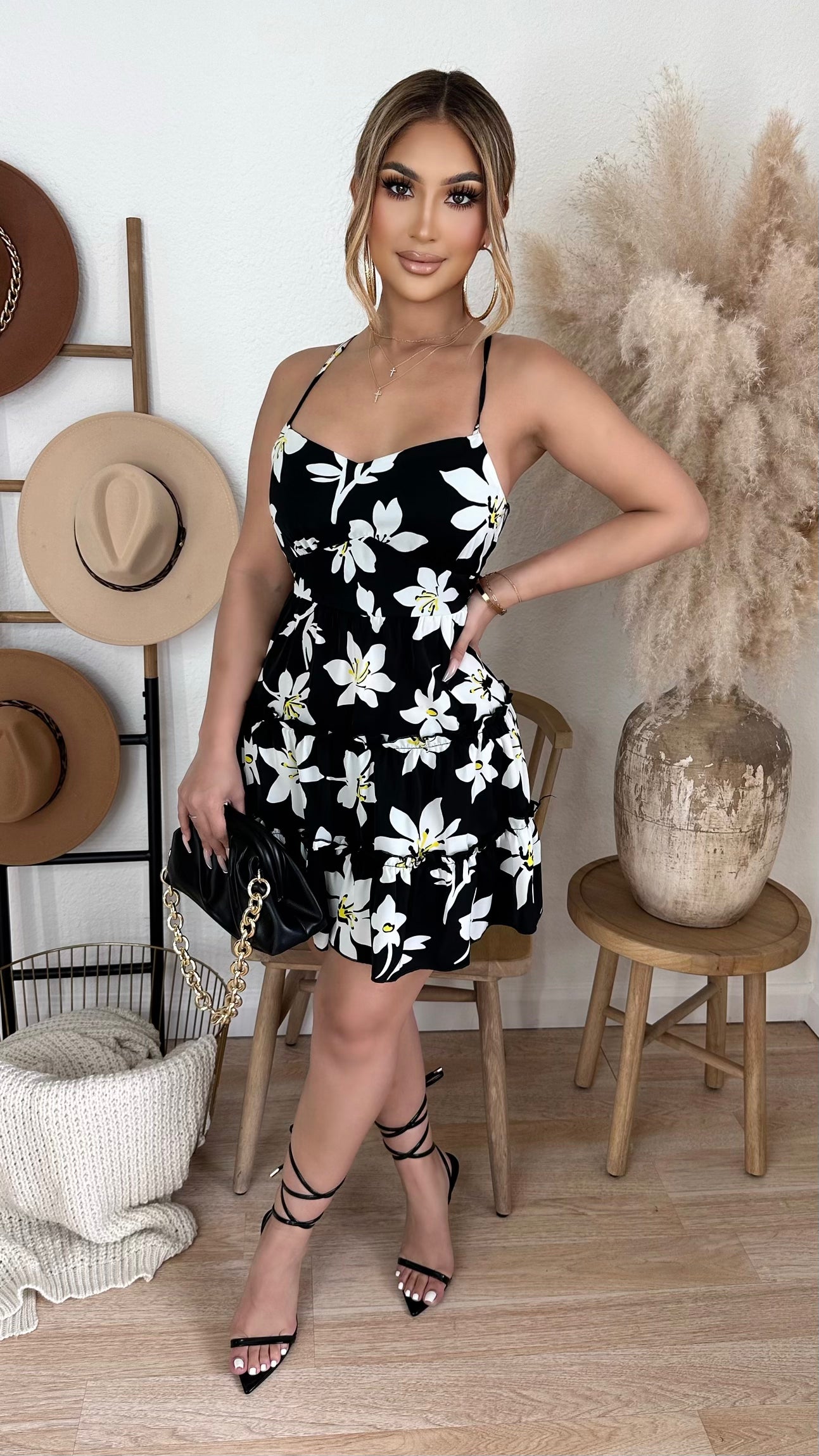 Hawaiian Vacay Mini Dress (Black)