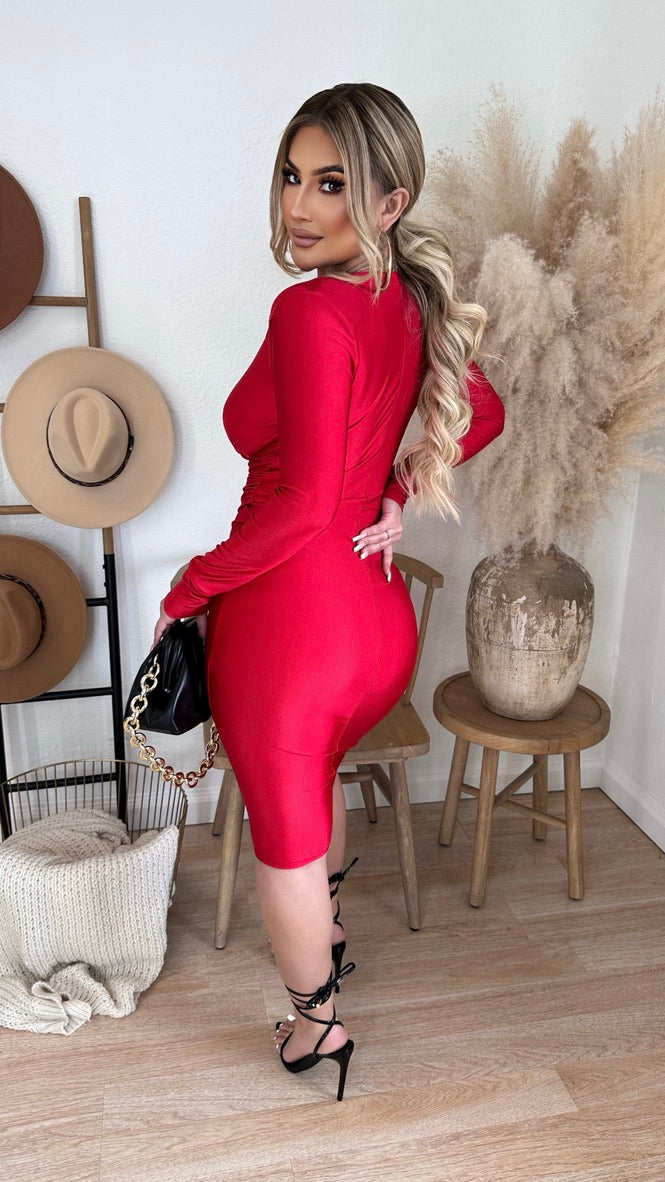 Prepare To Pose Midi Dress (Red)