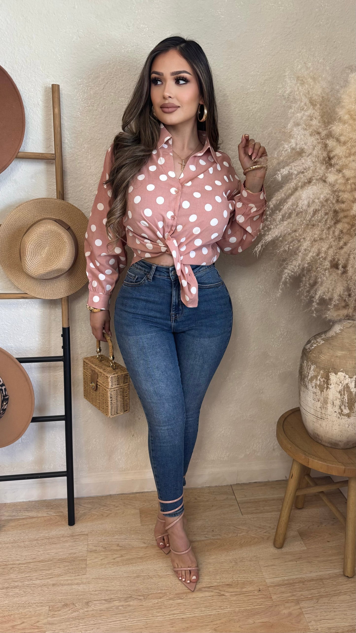 Waist No Time Button Up Top (Coral)