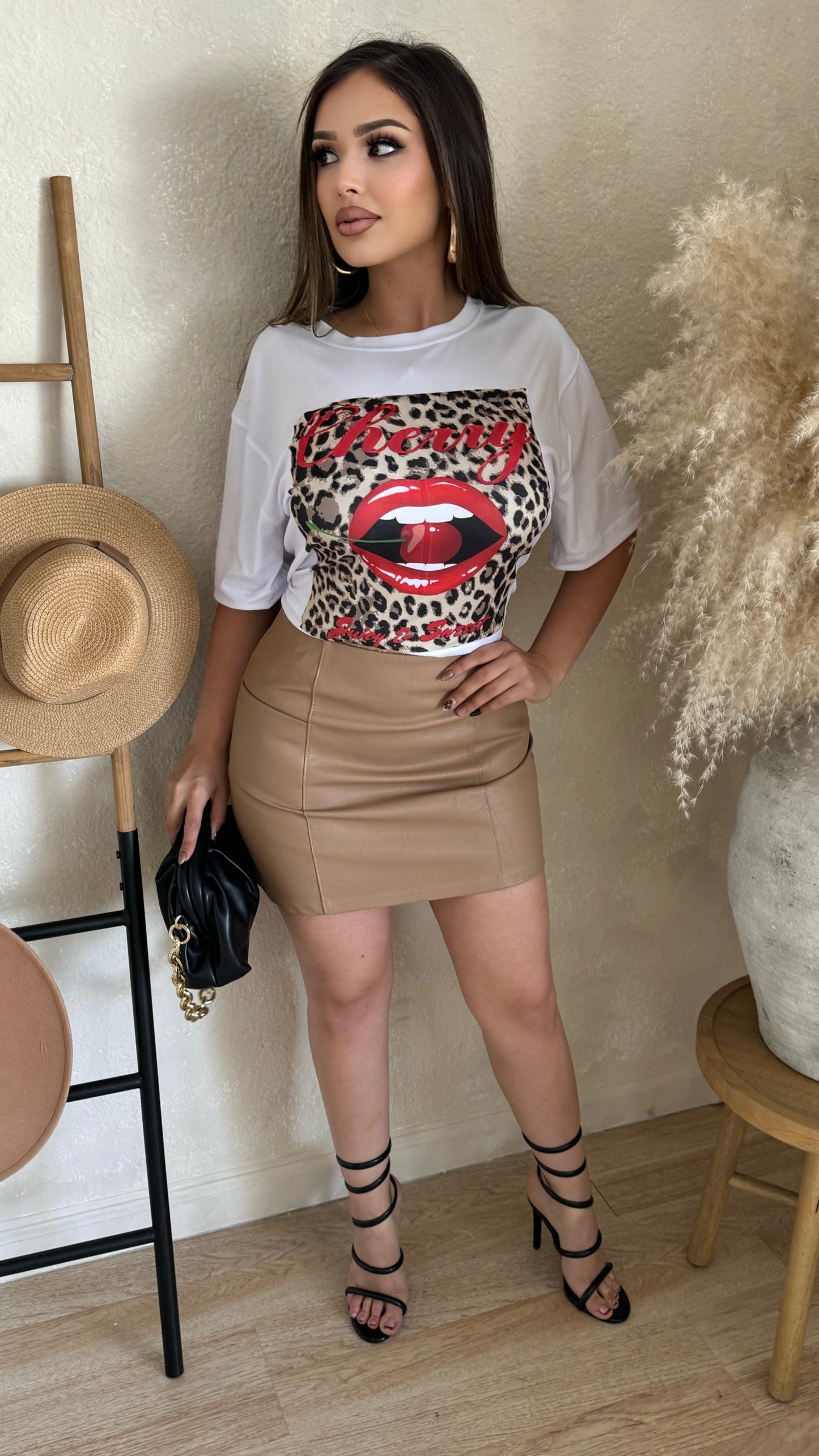 Making Things Happen Faux Leather Skirt (Nude)