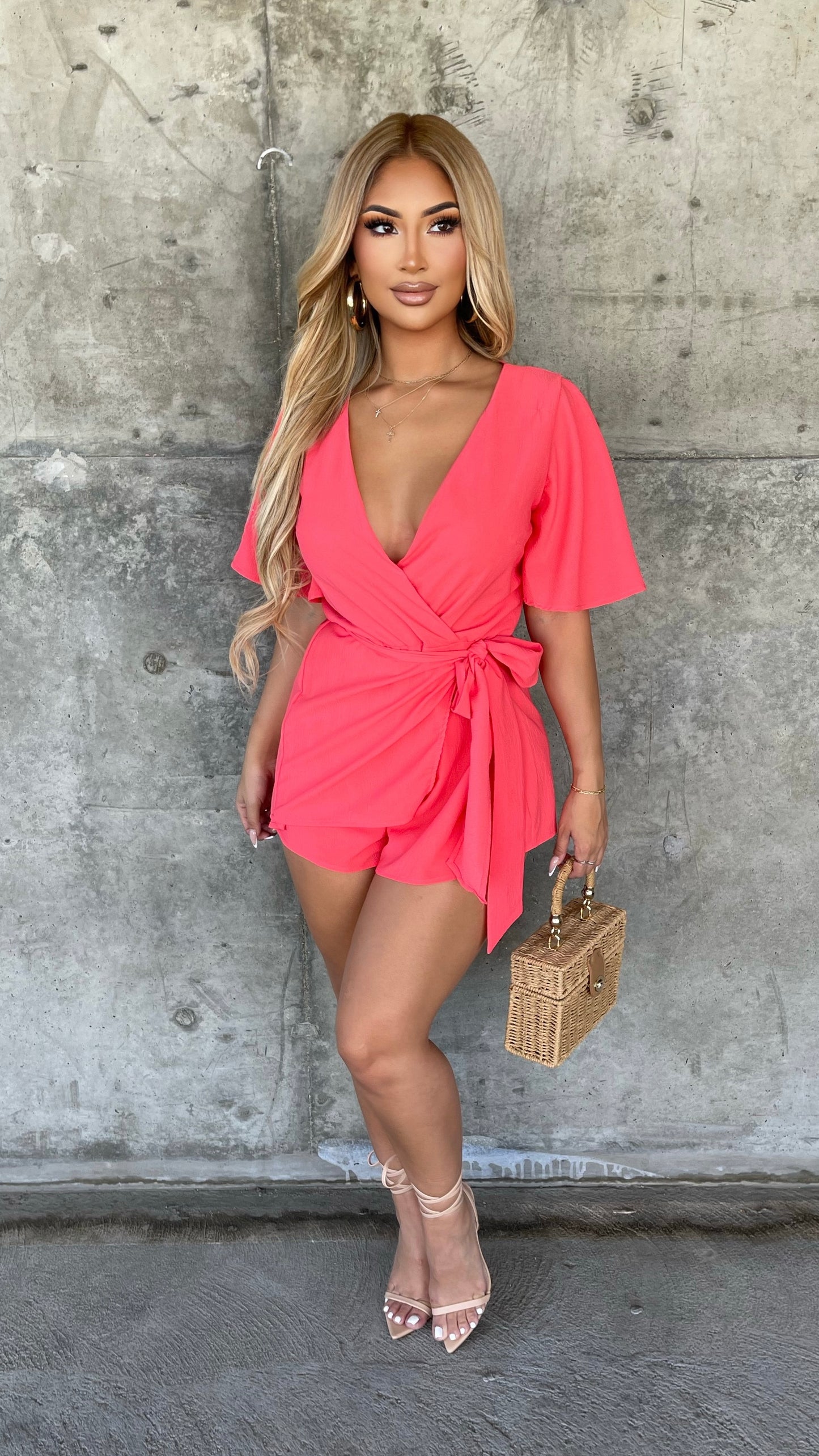 Mysterious Admirer Romper (Coral)