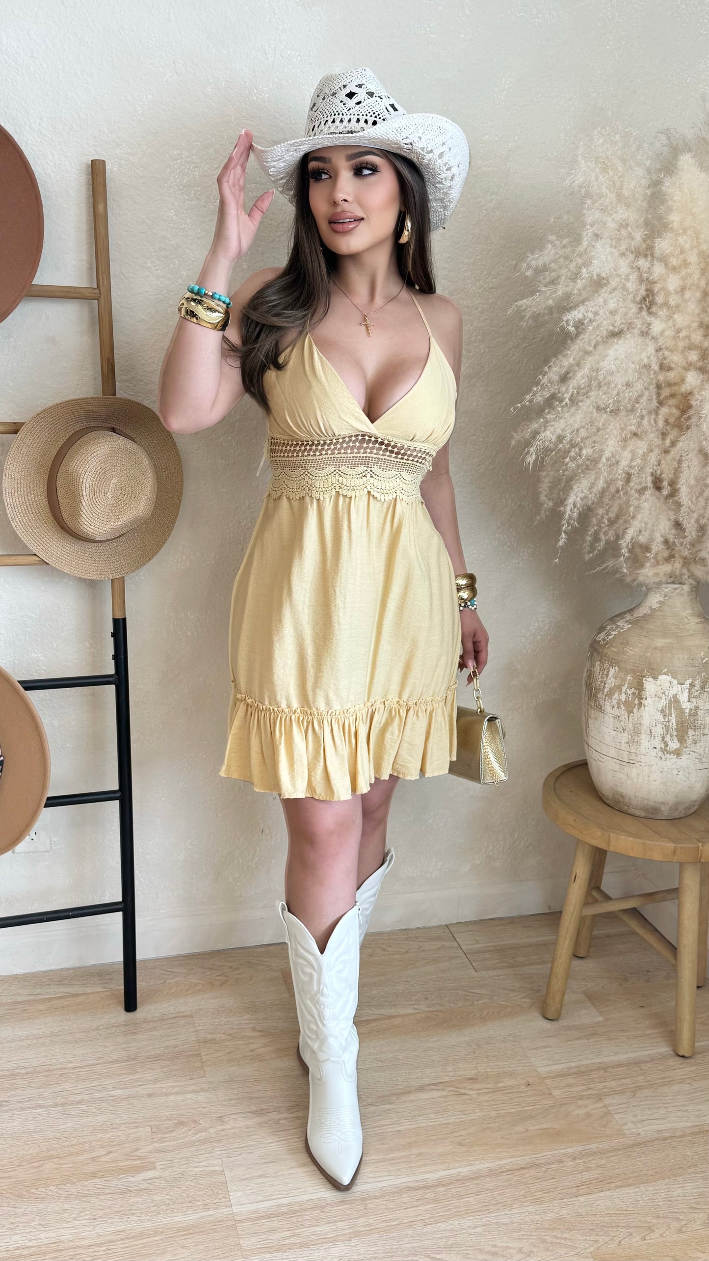 Damileth Flowy Backless Dress (Dusty Yellow)