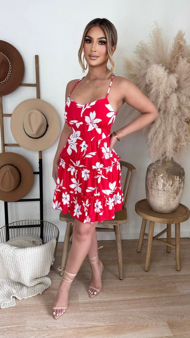 Hawaiian Vacay Mini Dress (Red)