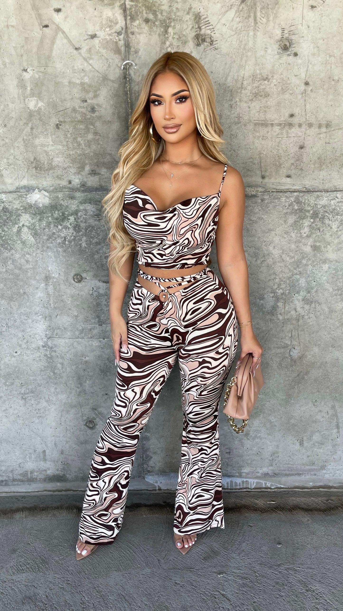 Out For A Wild Night 2PC Set (Ivory/Brown/Nude)