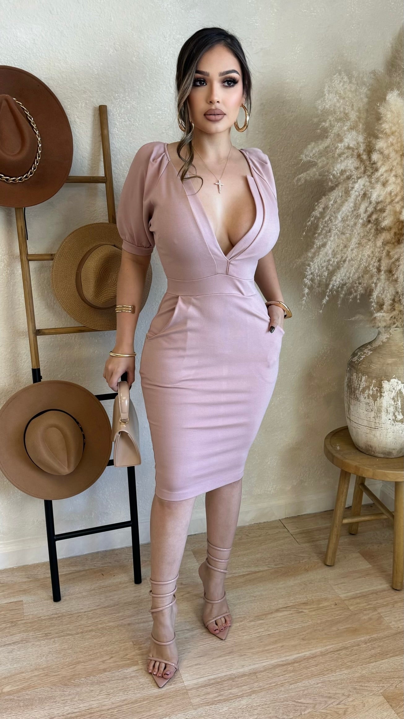 Take A Moment Midi Dress (Pink)