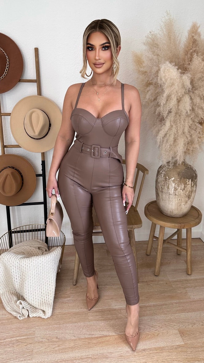 Cause A Scene Faux Leather Jumper (Mocha)