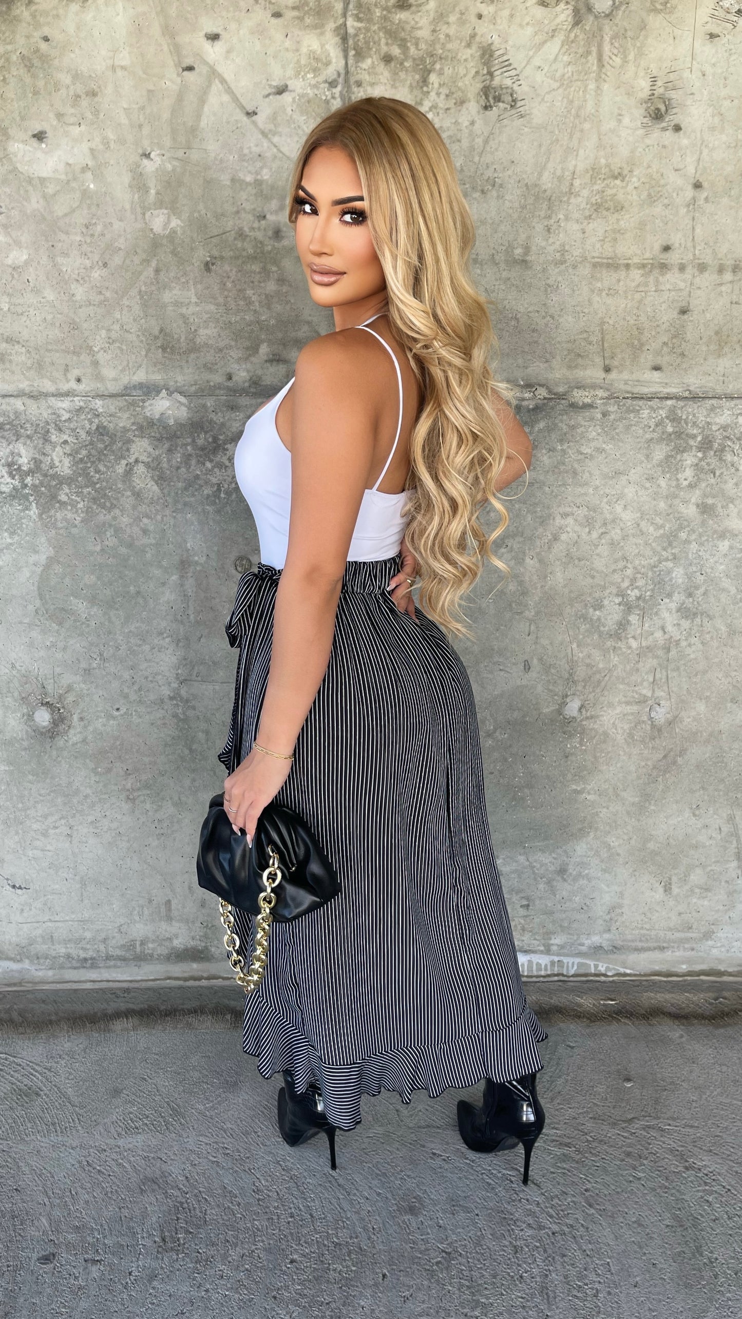 Let It Flow Maxi Skirt (Black/ White)