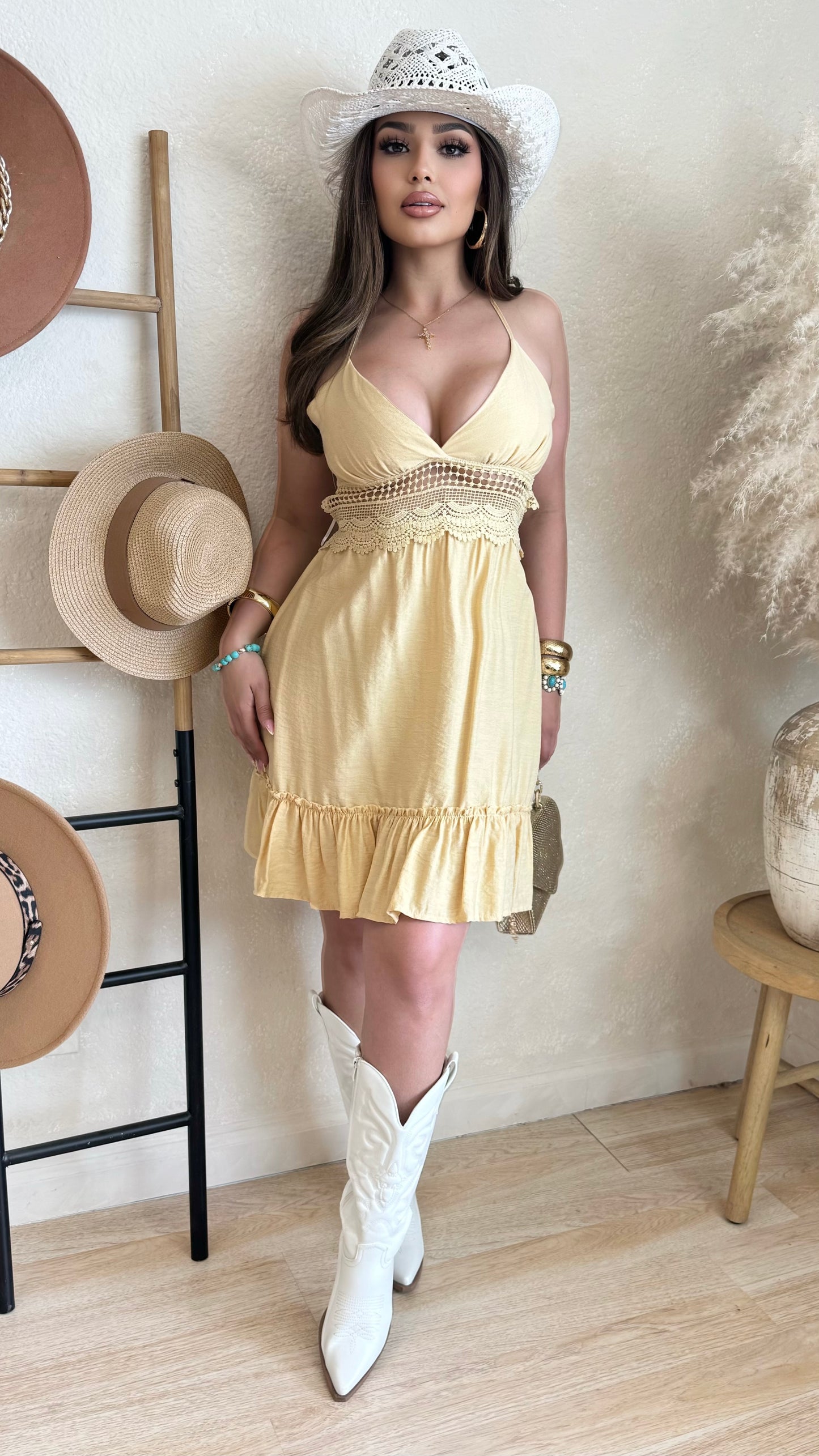 Damileth Flowy Backless Dress (Dusty Yellow)