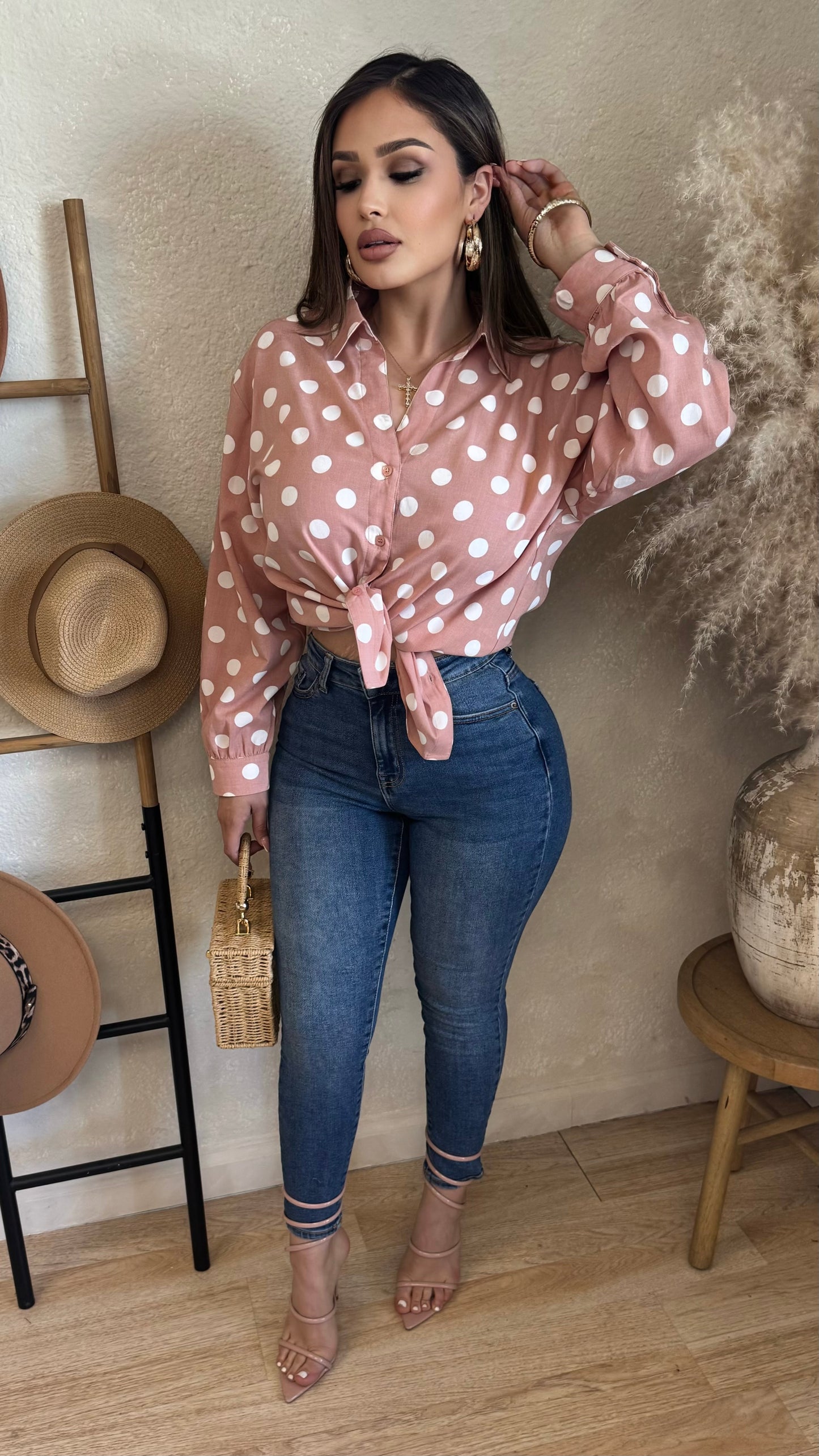 Waist No Time Button Up Top (Coral)