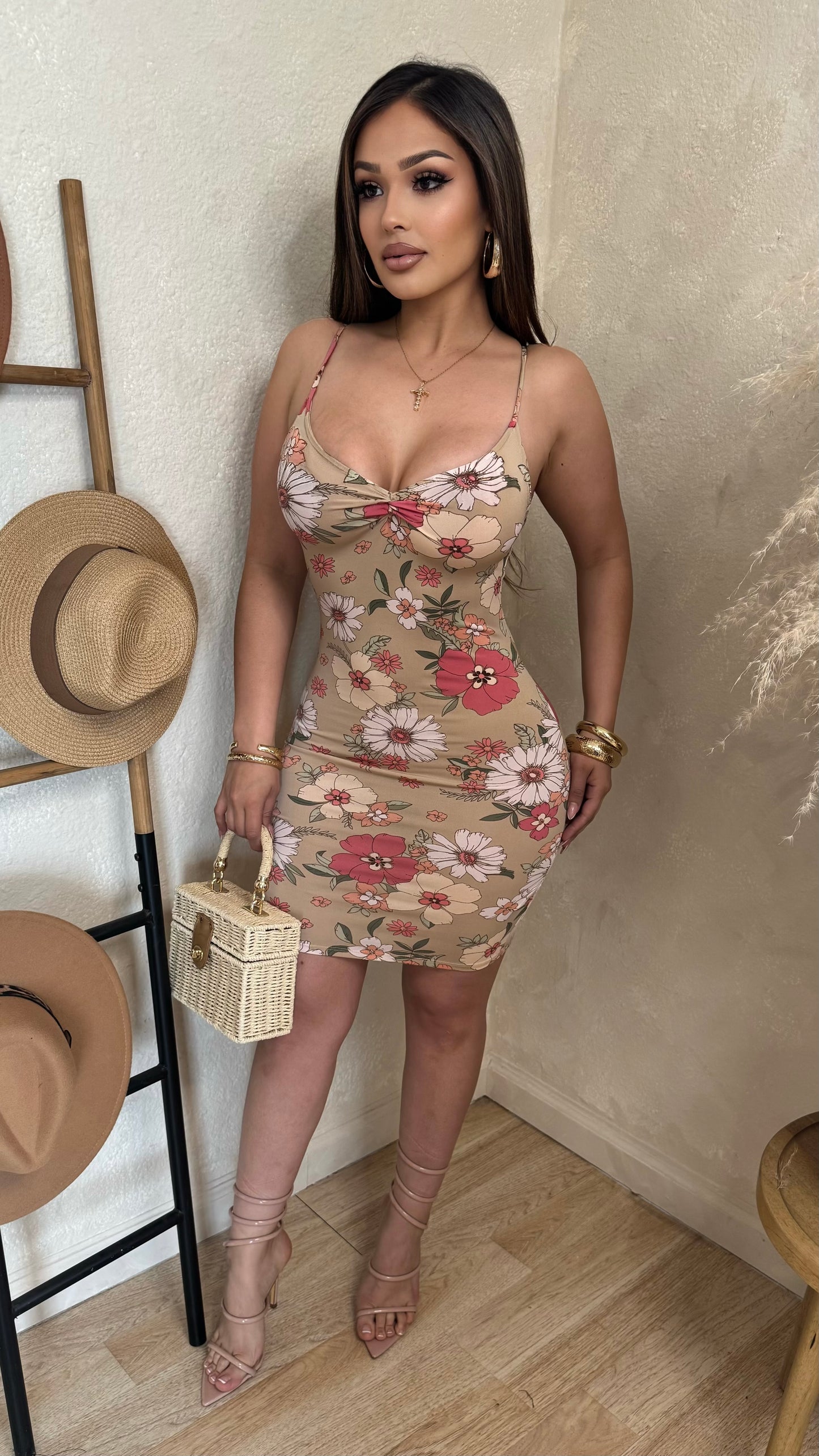 Sweet Bloom Floral Dress (Tan)