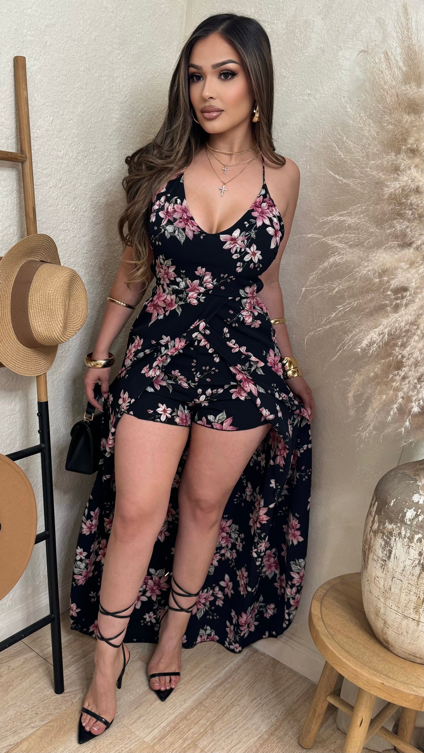 Destination Floral Maxi Dress (Black)