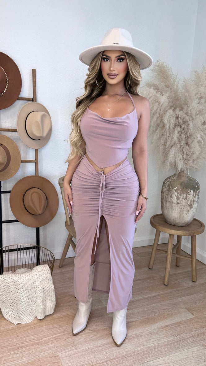 Jaslin 2PC Skirt Set (Taupe)