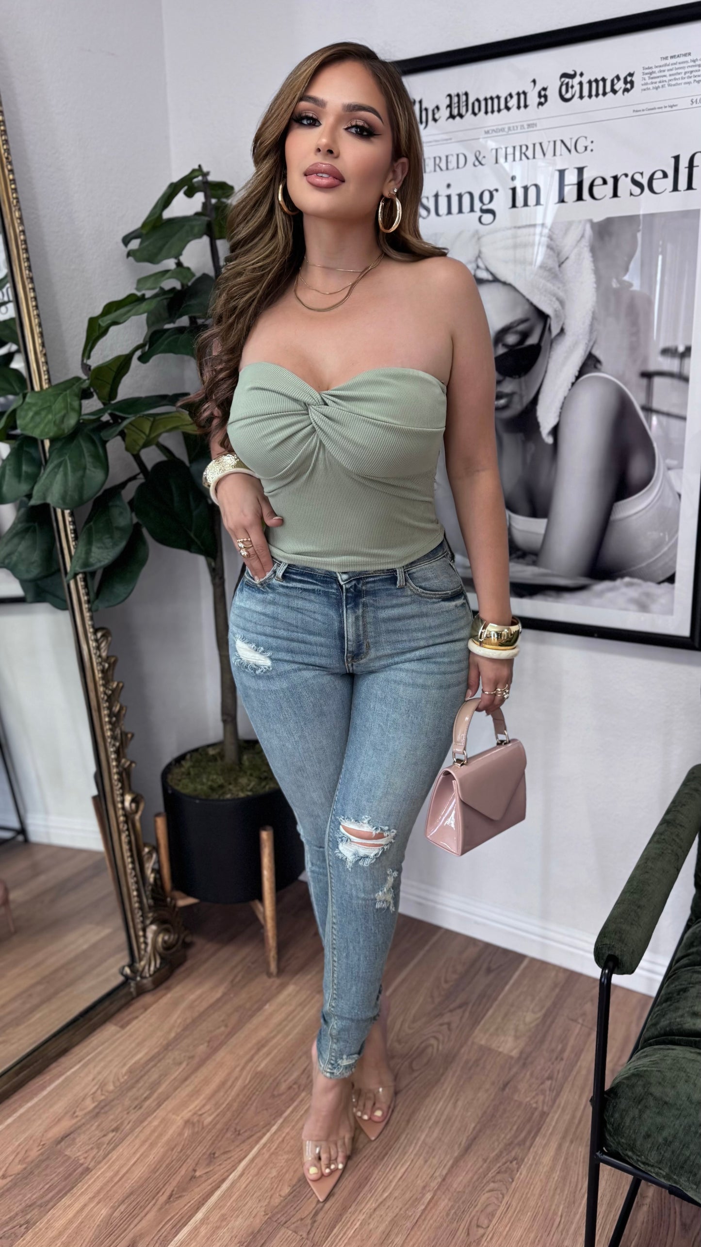 Harper Twisted Crop Top (Olive)