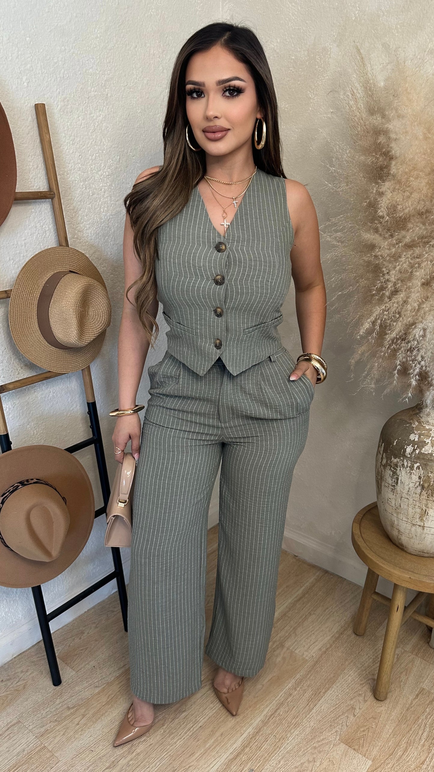 Boss Babe Stripe Set (Olive)