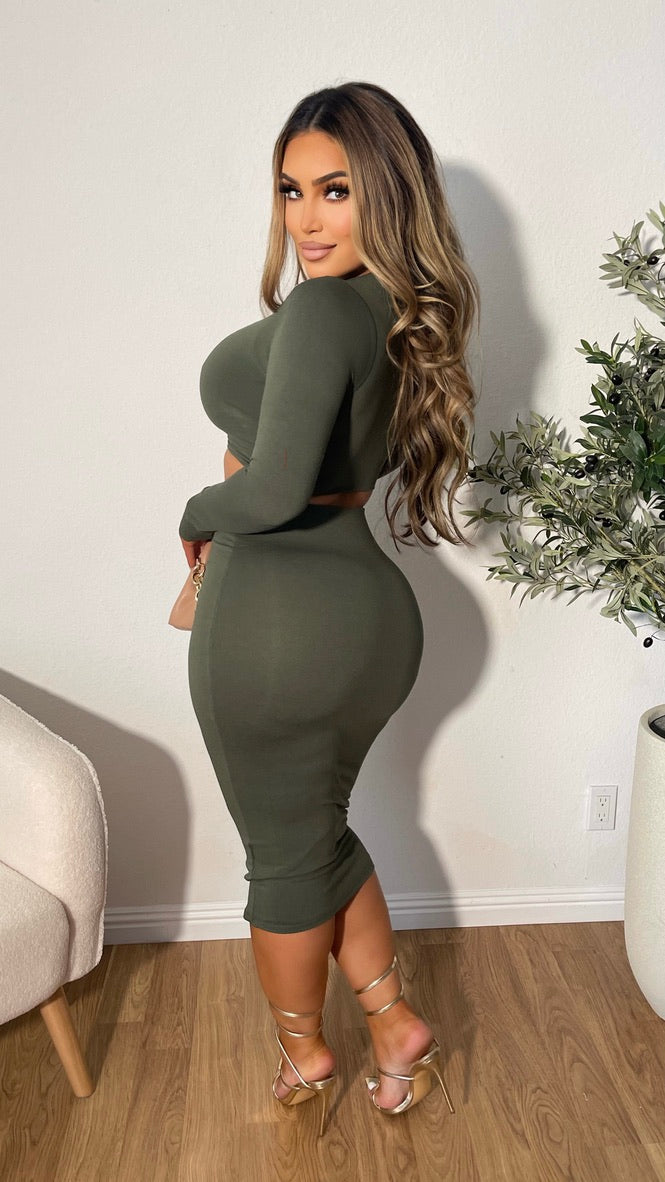 Embrace The Moments 2PC Skirt Set (Olive)
