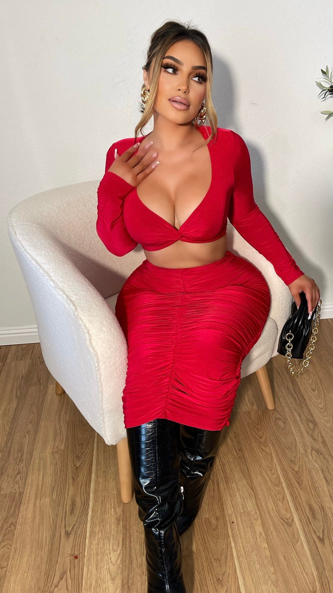 Won't Settle 2PC Skirt Set (Red)