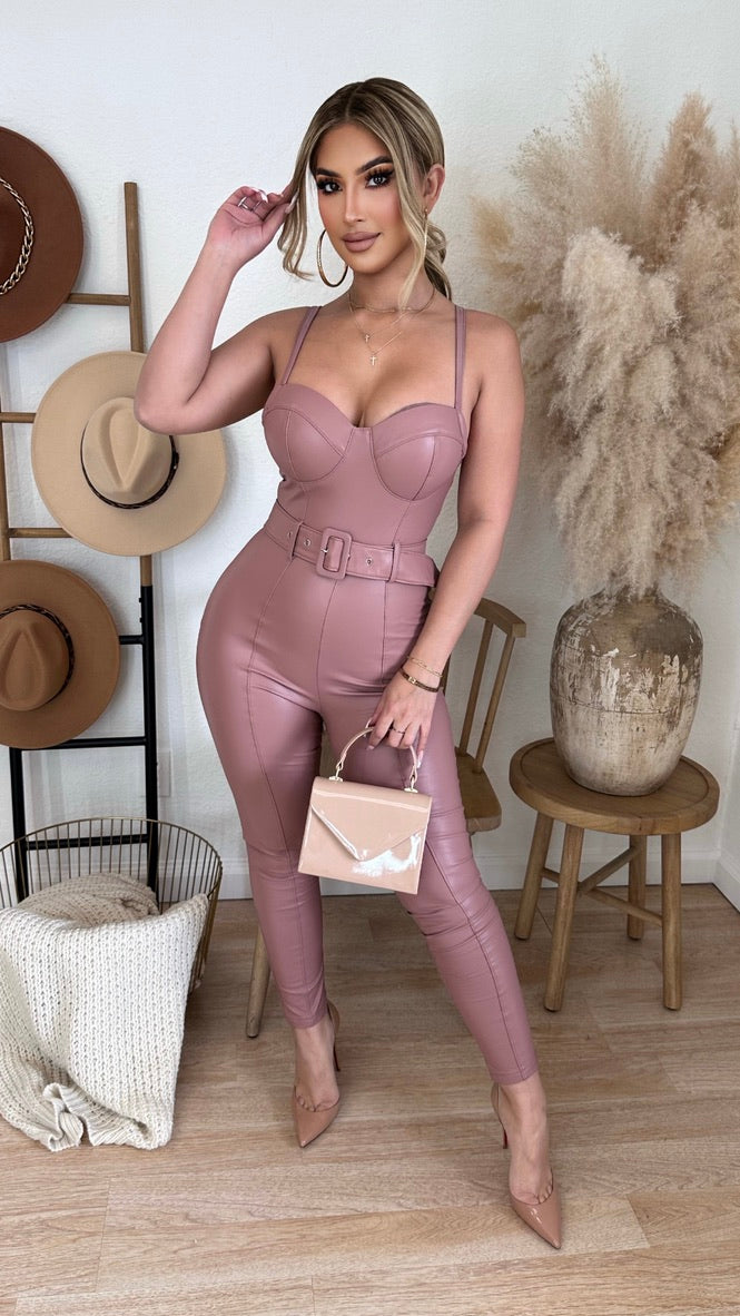 Cause A Scene Faux Leather Jumper (Mauve)