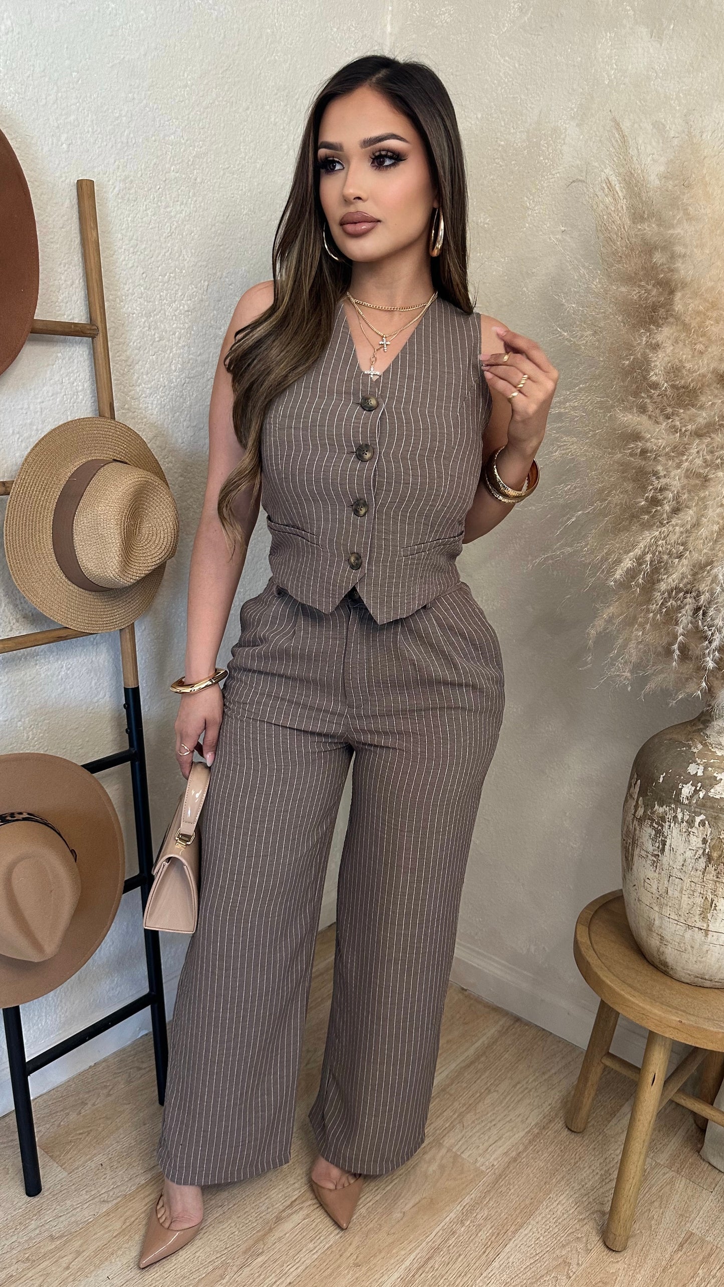 Boss Babe Stripe Set (Brown)