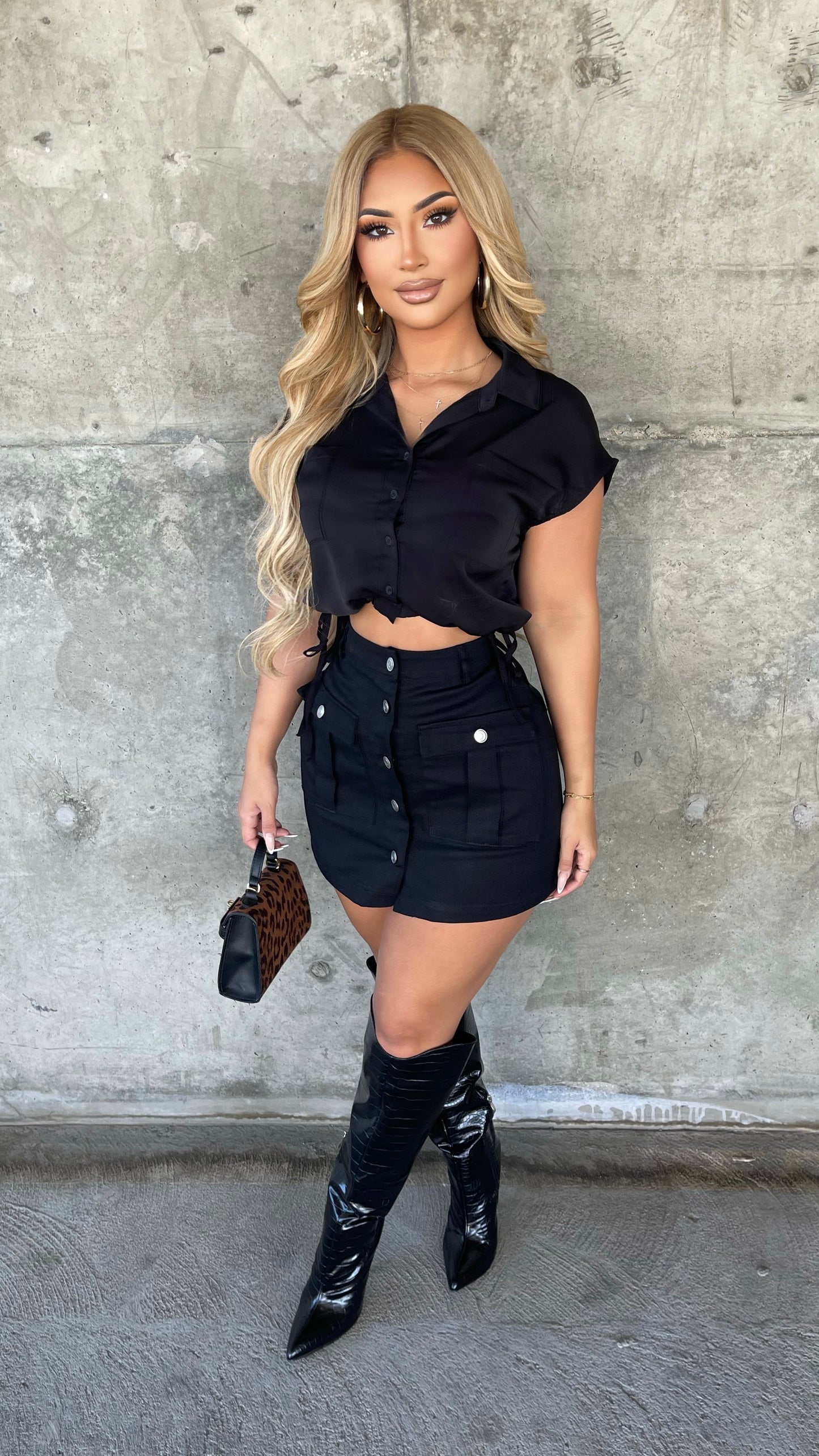 Won’t Forget Me Cargo Skirt (Black)