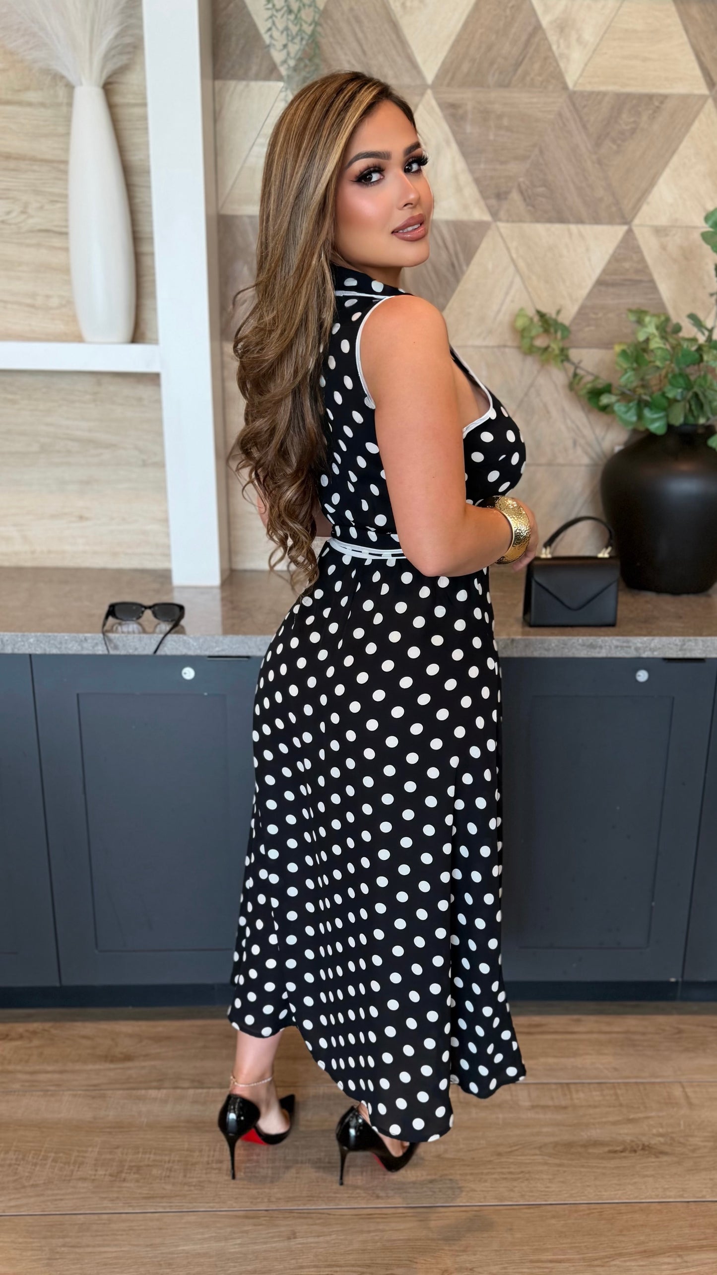 Sophisticated Polka Dot Dress (Black)