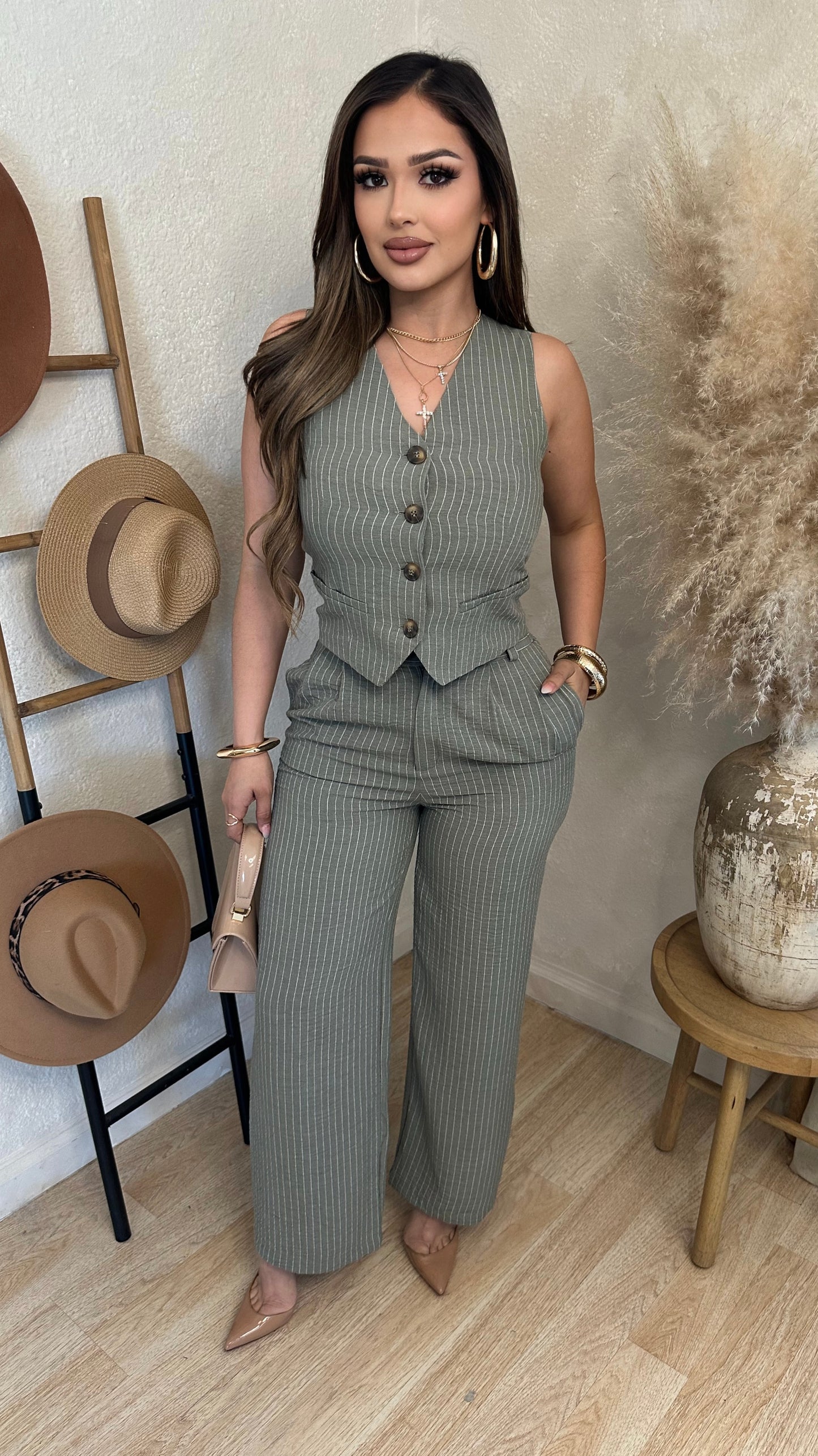 Boss Babe Stripe Set (Olive)