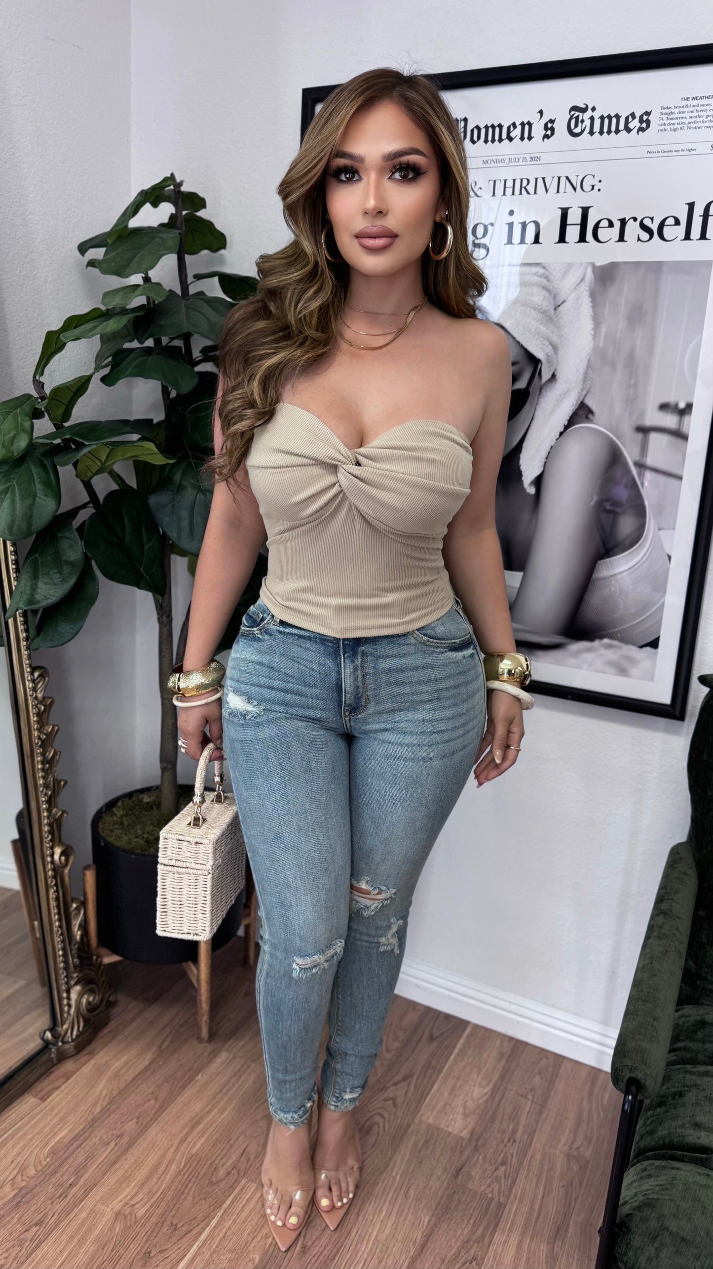 Harper Twisted Crop Top (Taupe)