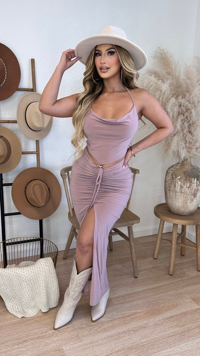Jaslin 2PC Skirt Set (Taupe)
