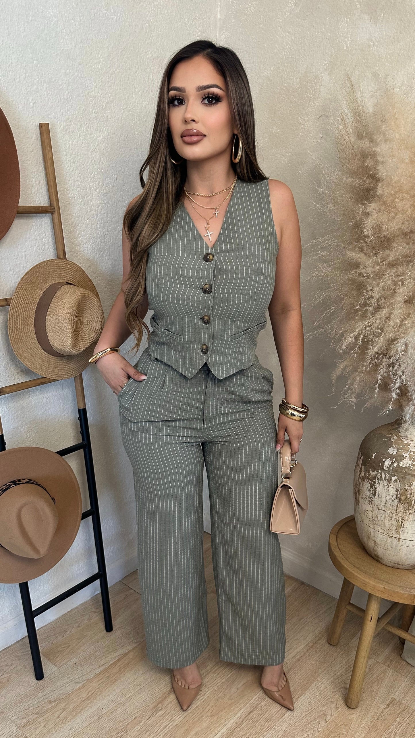 Boss Babe Stripe Set (Olive)