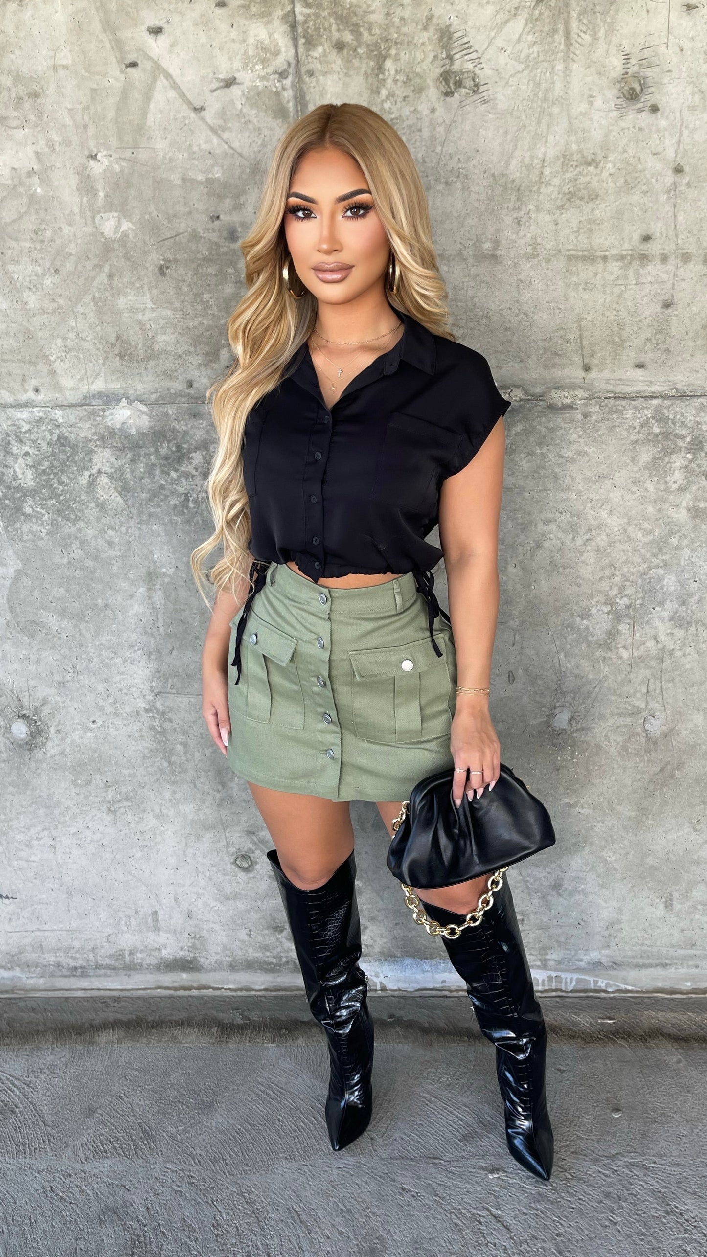 Won’t Forget Me Cargo Skirt (Olive)