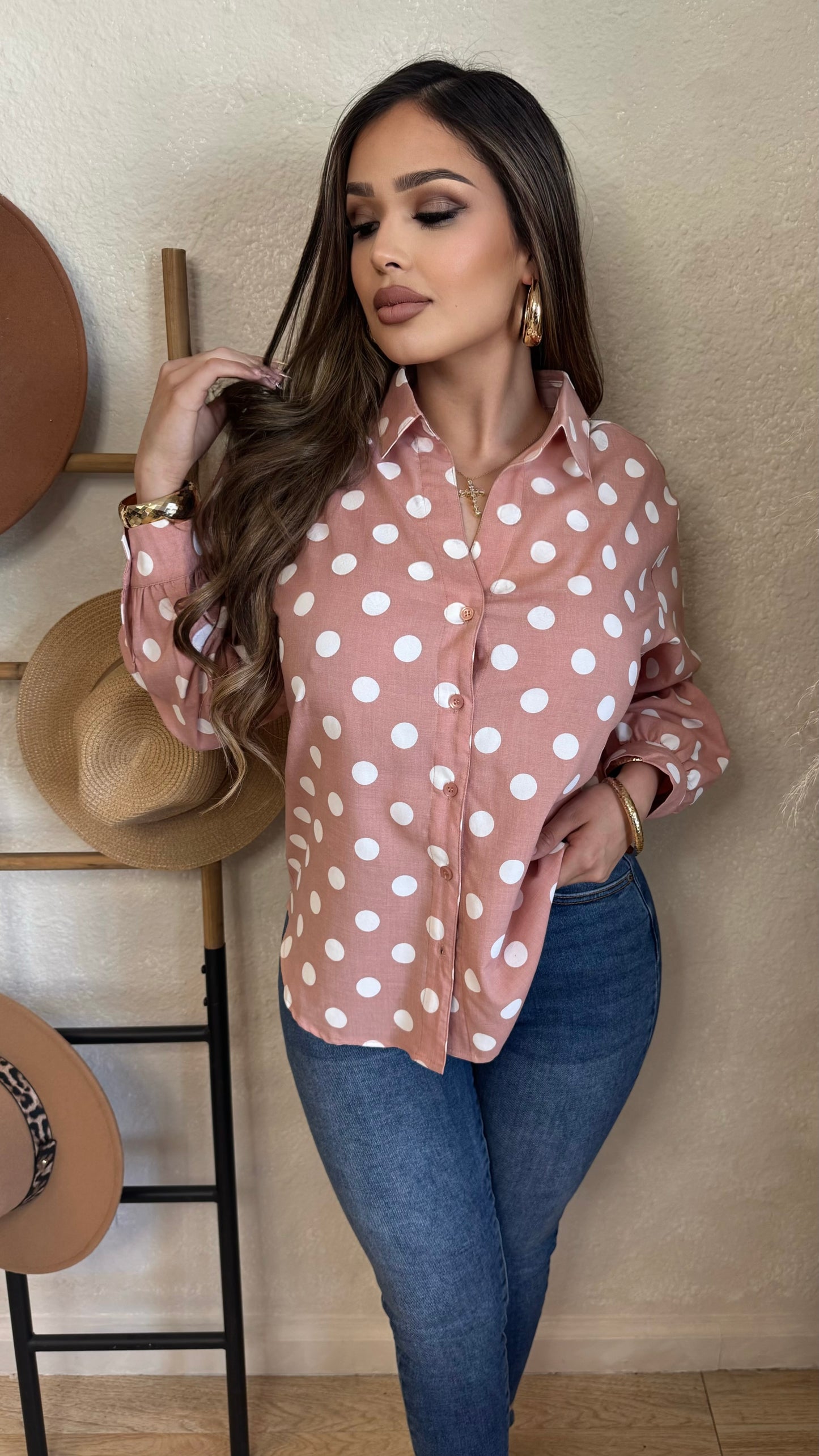 Waist No Time Button Up Top (Coral)