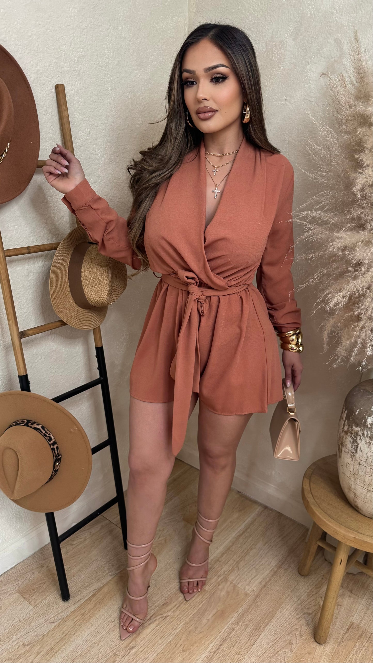 Mesmerized By You Short Romper (Dusty Coral)