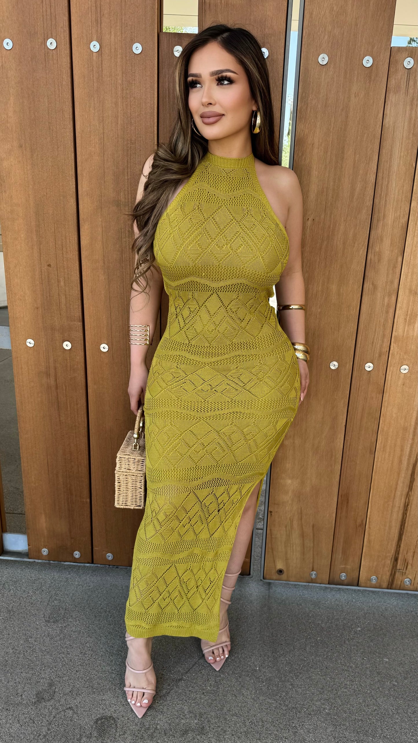 Vallarta Knit Halter Maxi Dress (Kiwi)