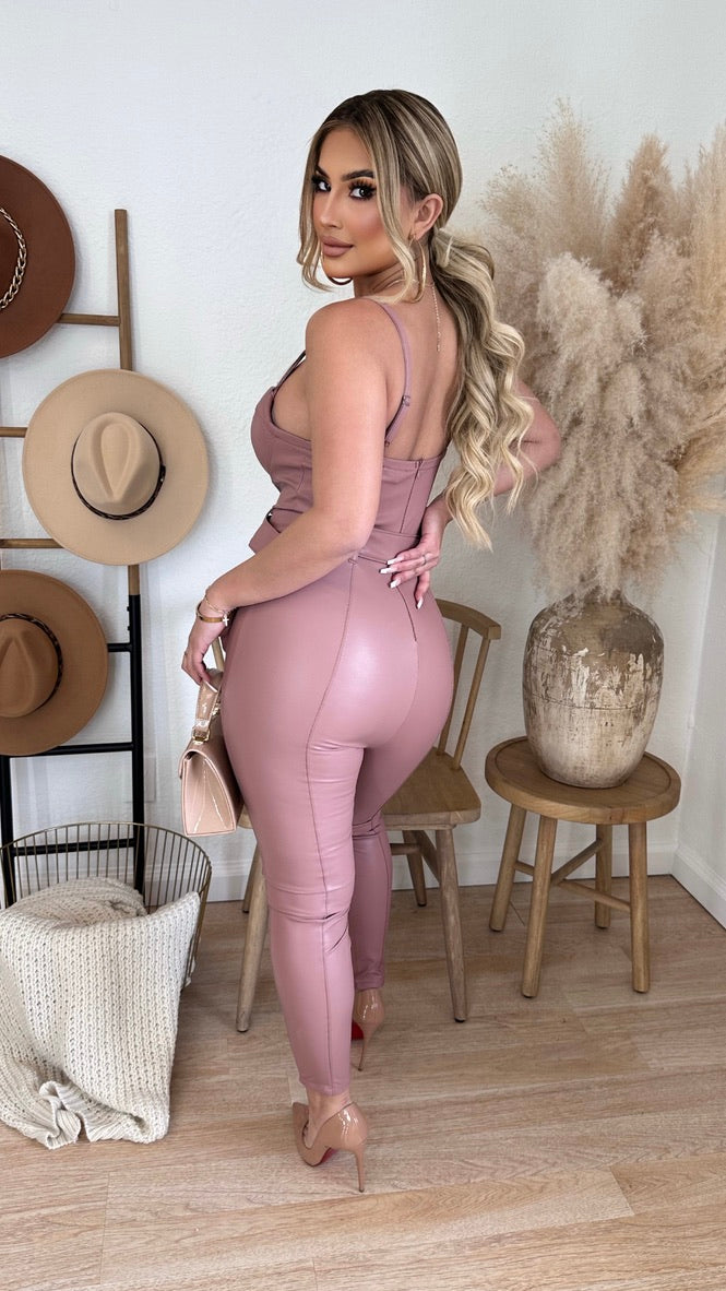 Cause A Scene Faux Leather Jumper (Mauve)