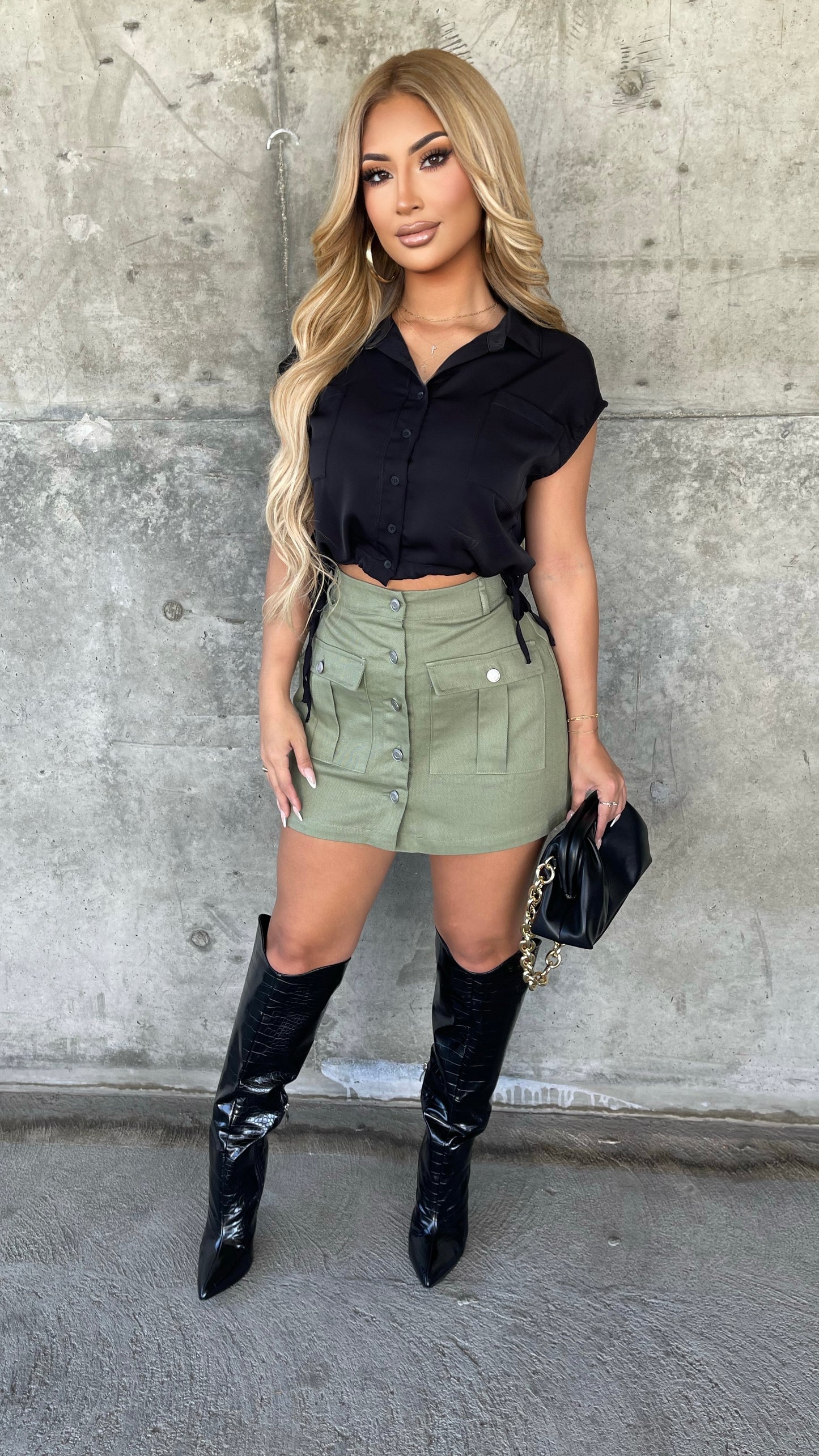 Won’t Forget Me Cargo Skirt (Olive)