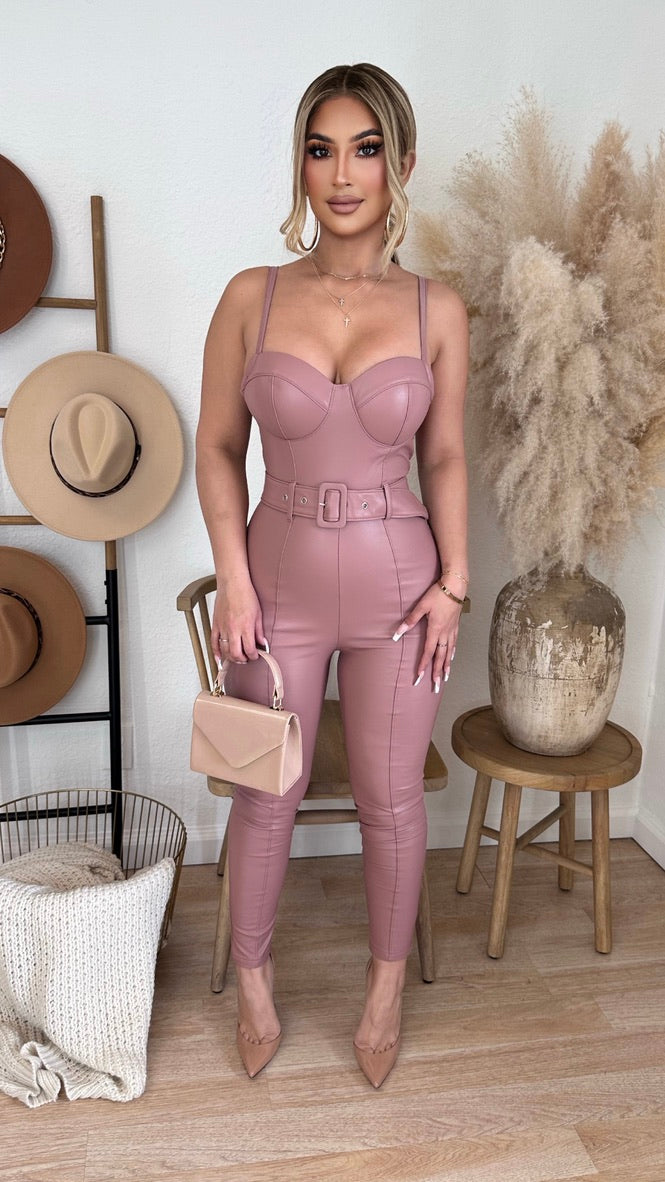 Cause A Scene Faux Leather Jumper (Mauve)