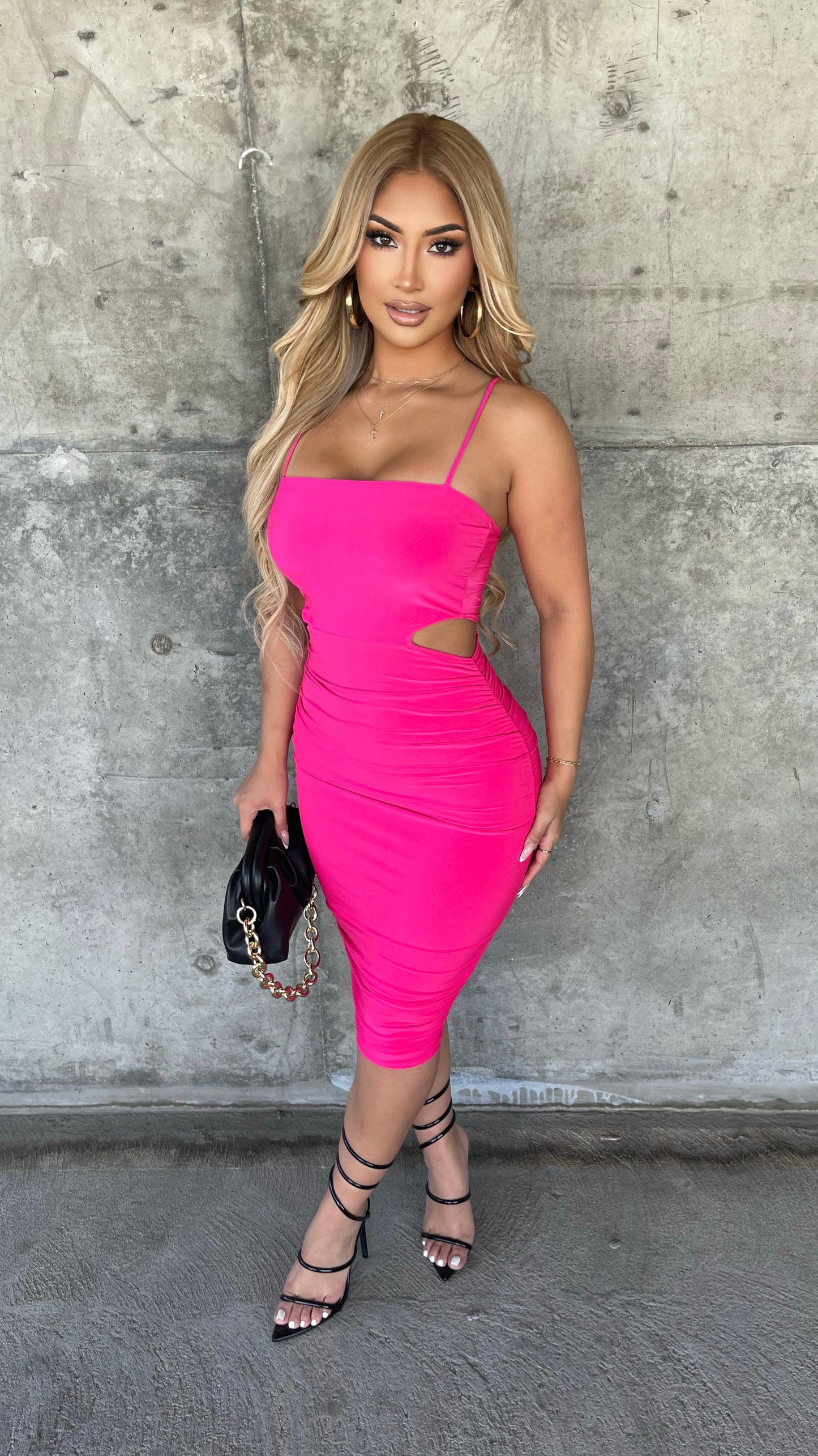 Turning Heads Midi Dress (Hot Pink)