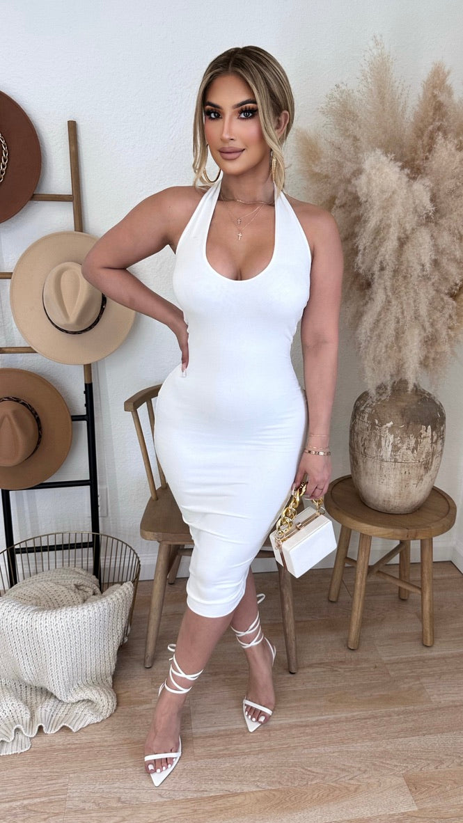 Nights To Remember Halter Dress (White)