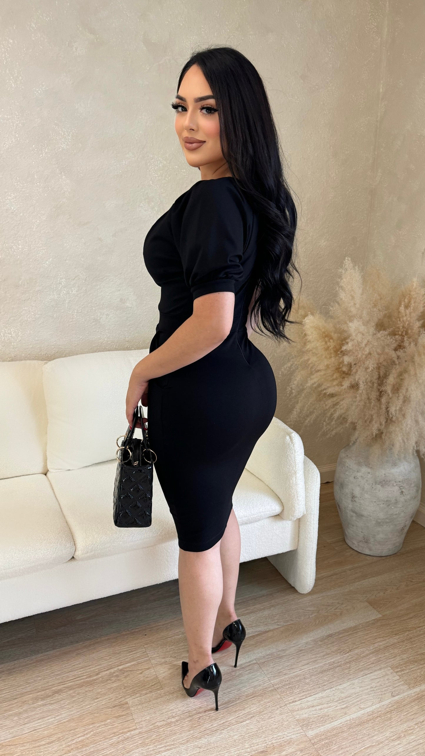 Take A Moment Midi Dress (Black)