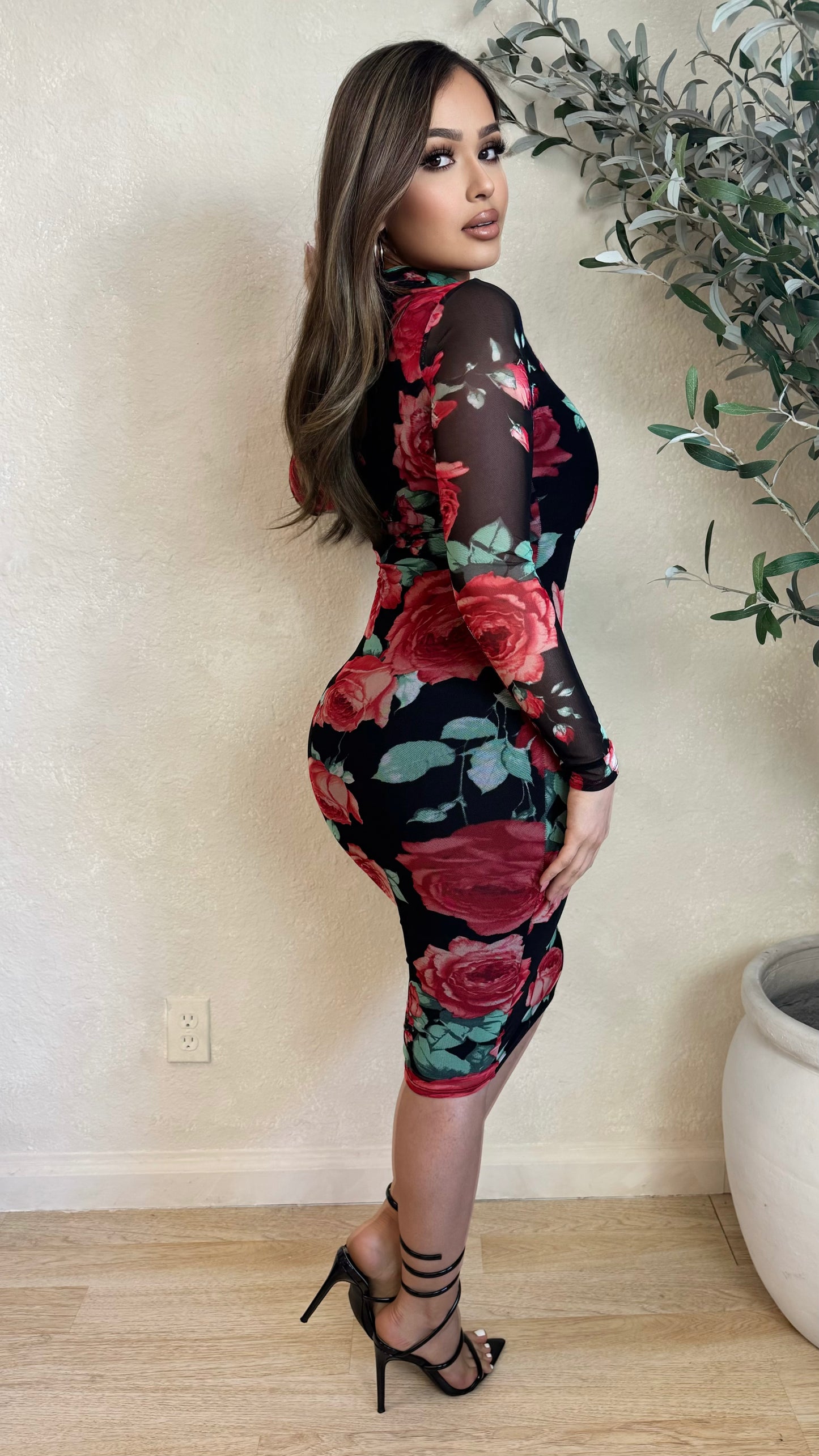 Azalea Floral Mesh Print Dress w/ Lining