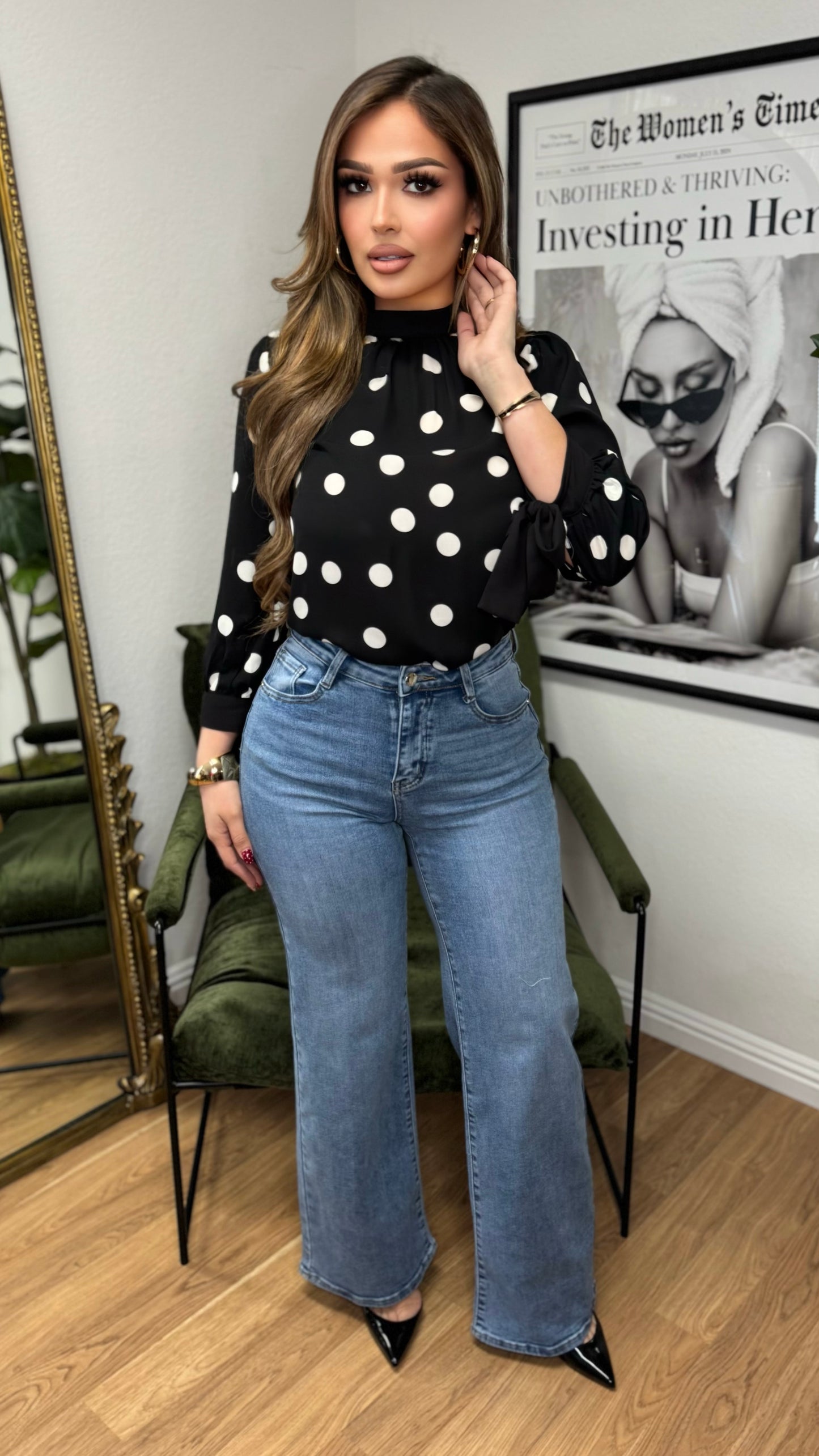 Timeless Polka Dot Blouse (Black)