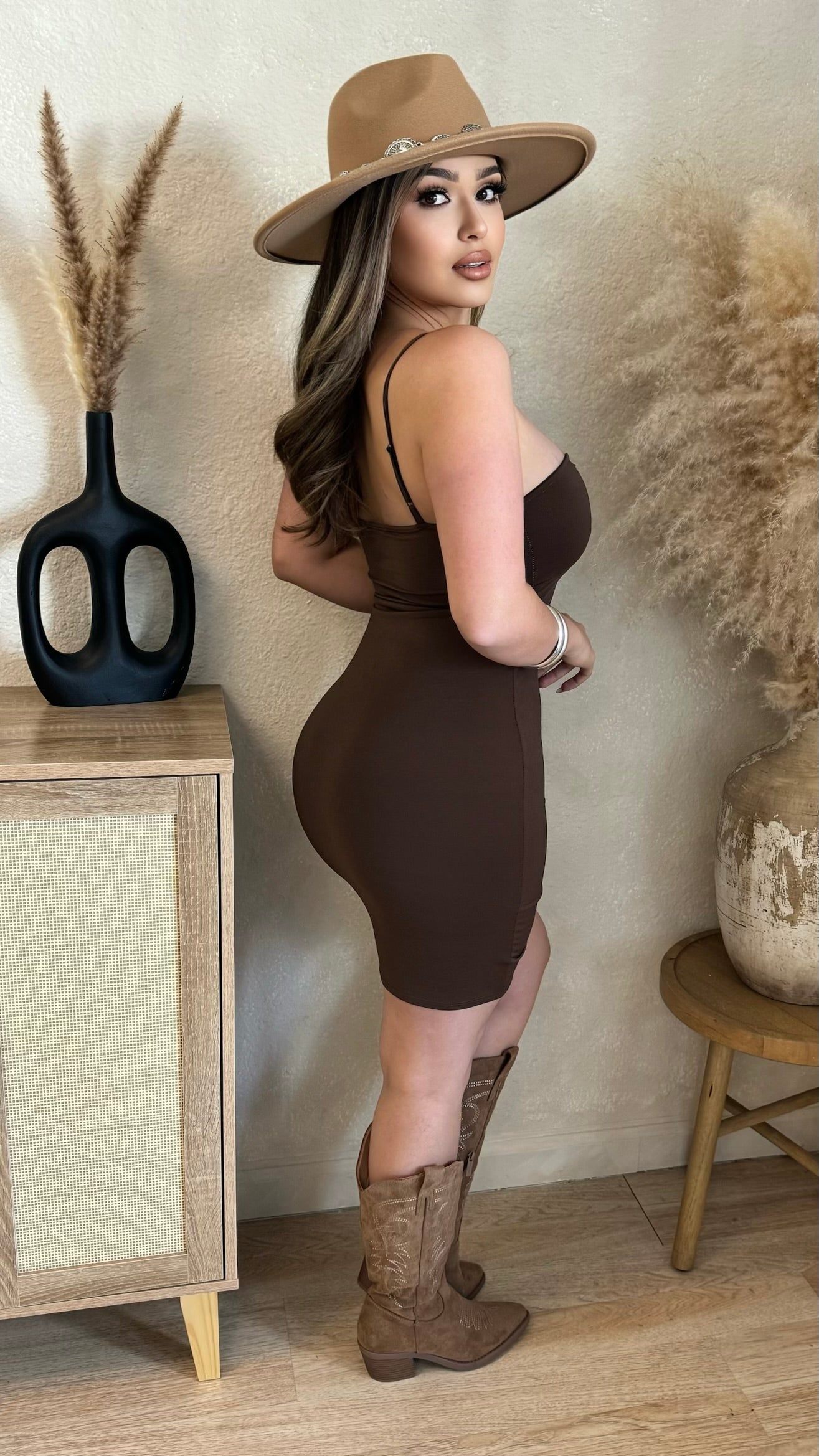 Caliana Midi Dress (Brown)