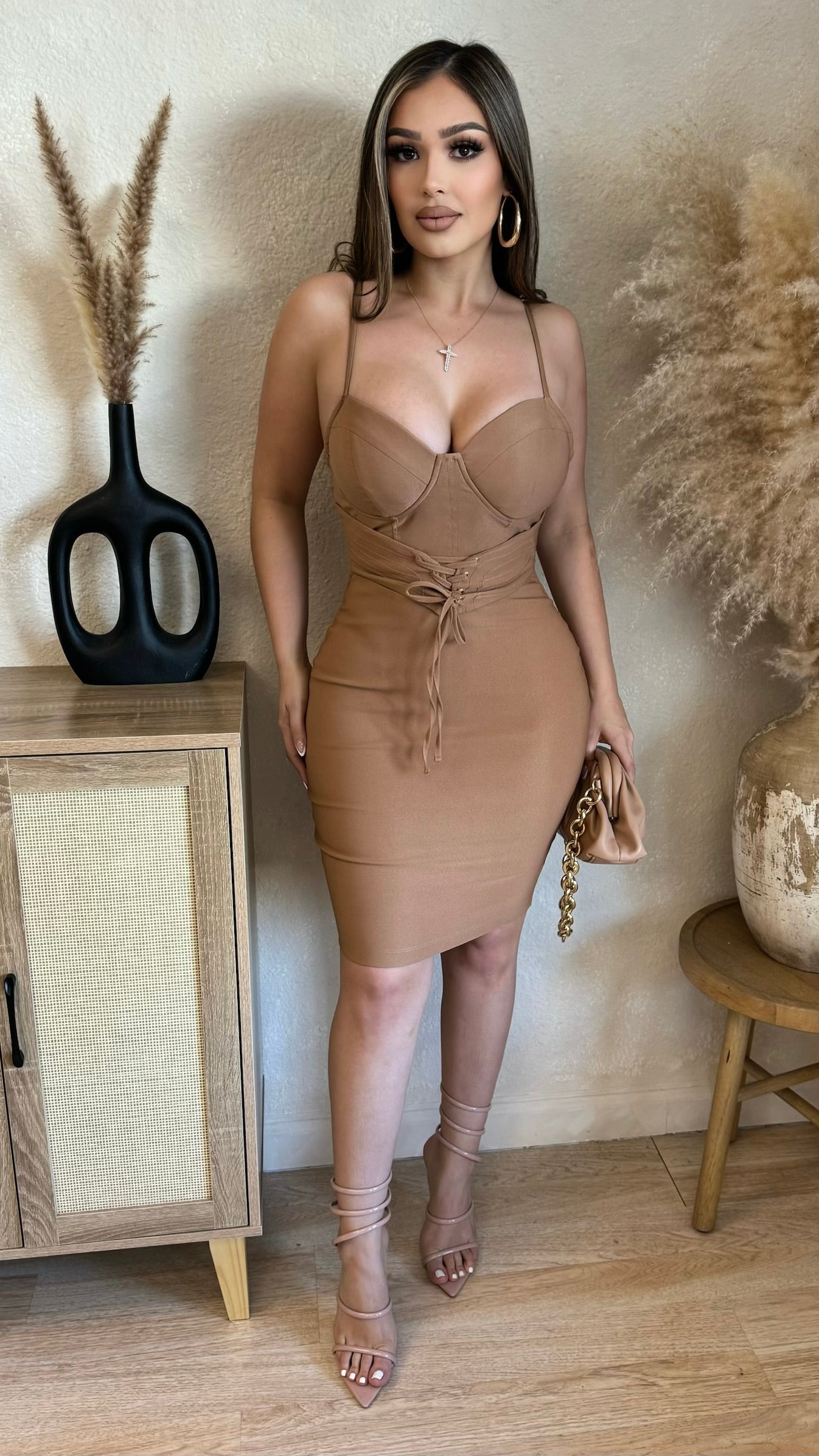 Dangerously Desirable Corset Midi Dress (Taupe)