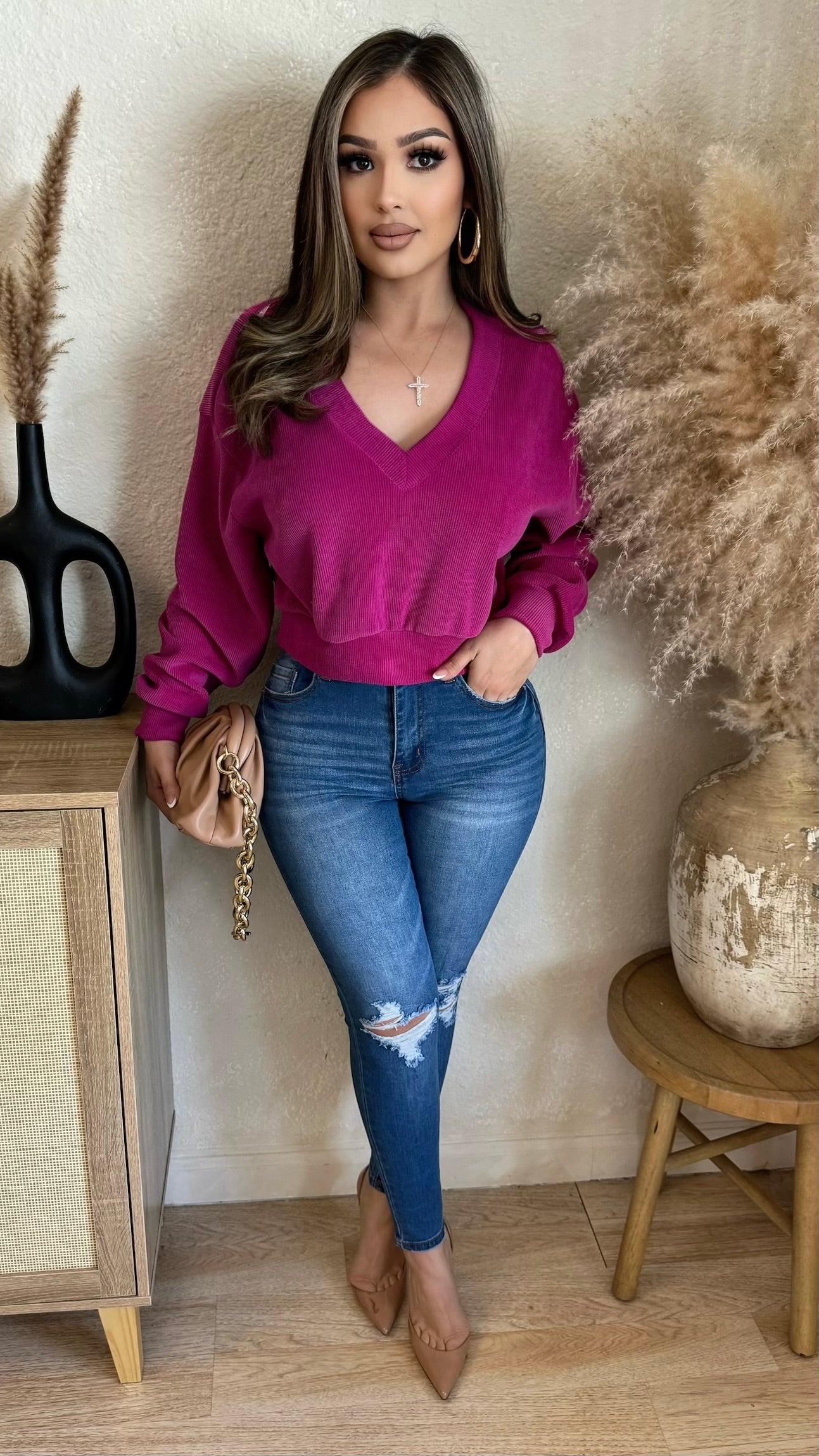 Planned To Perfection Sweater Tops (Fuchsia)