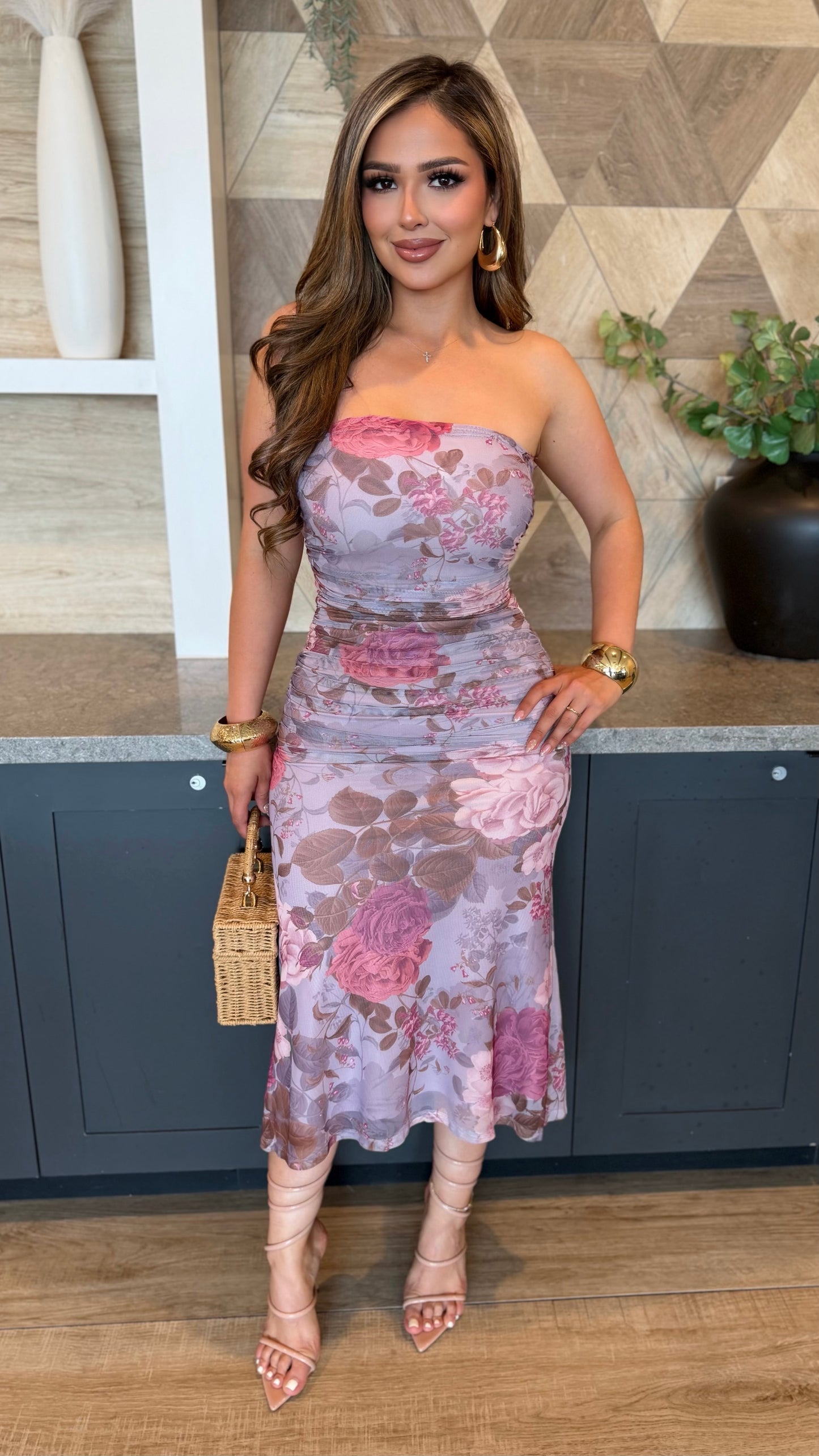 Rose All Day Strapless Floral Dress (Lavender)