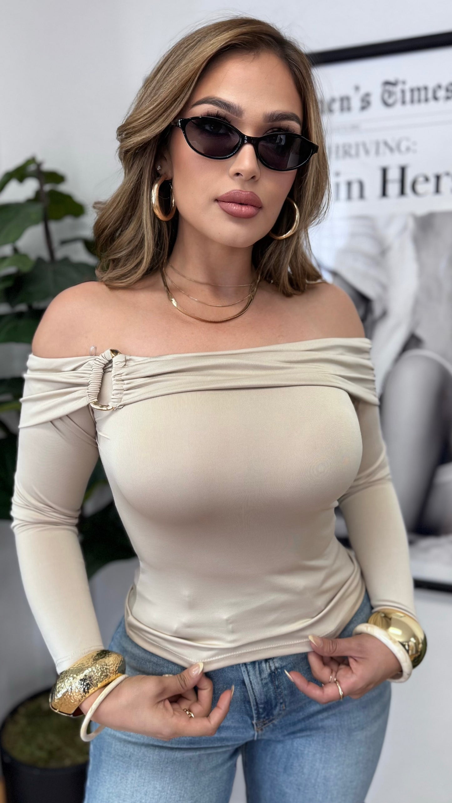 Nova Off Shoulder Top (Beige)