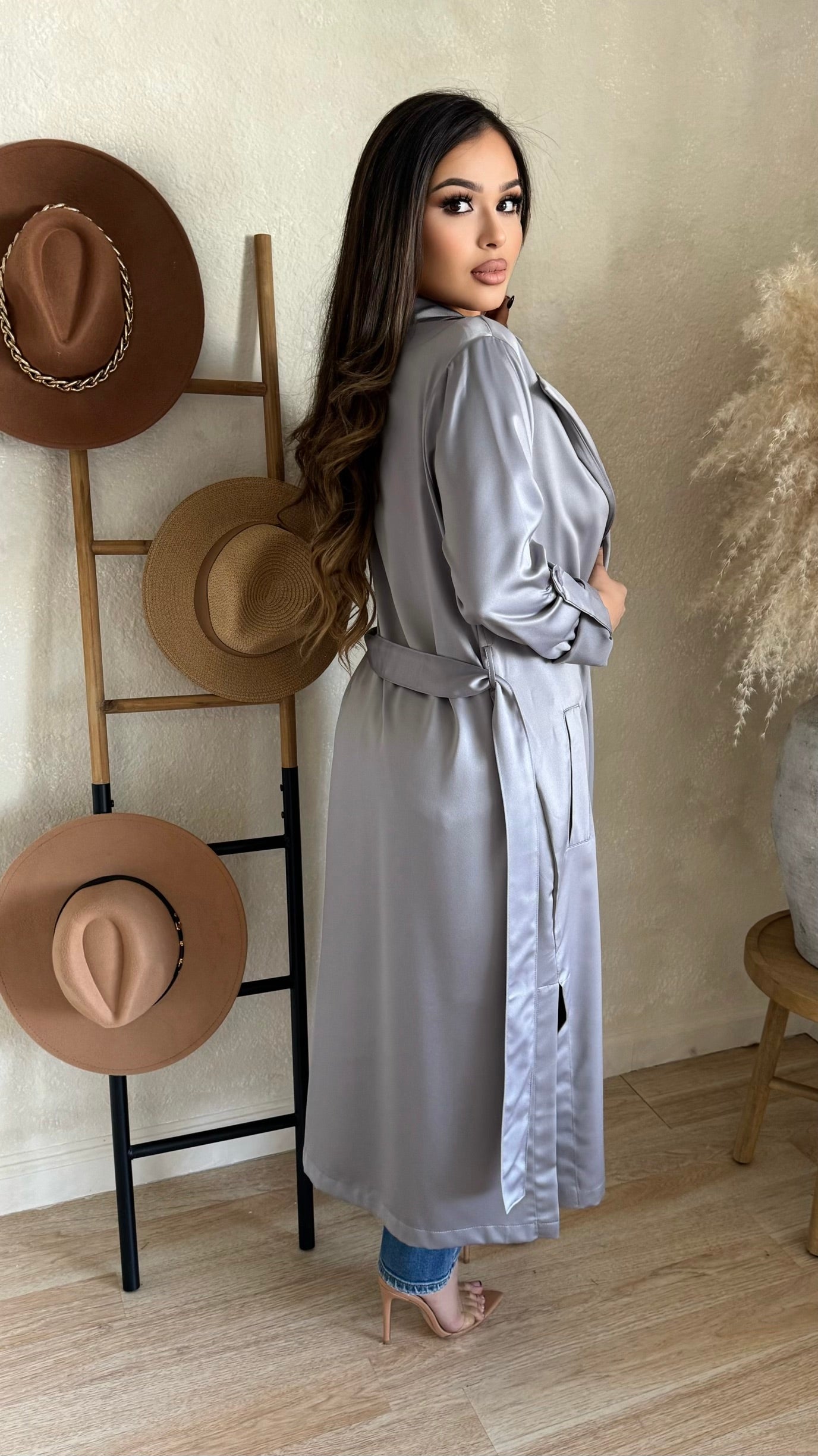 Essential Throw-Over Satin Cardigan (Grey)